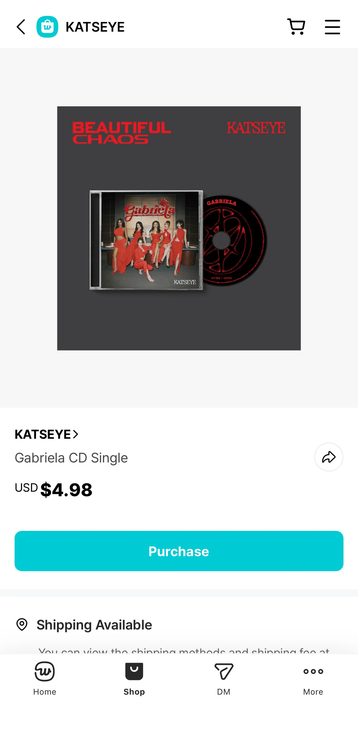 Weverse Screen screen in the Adding a product to cart flow