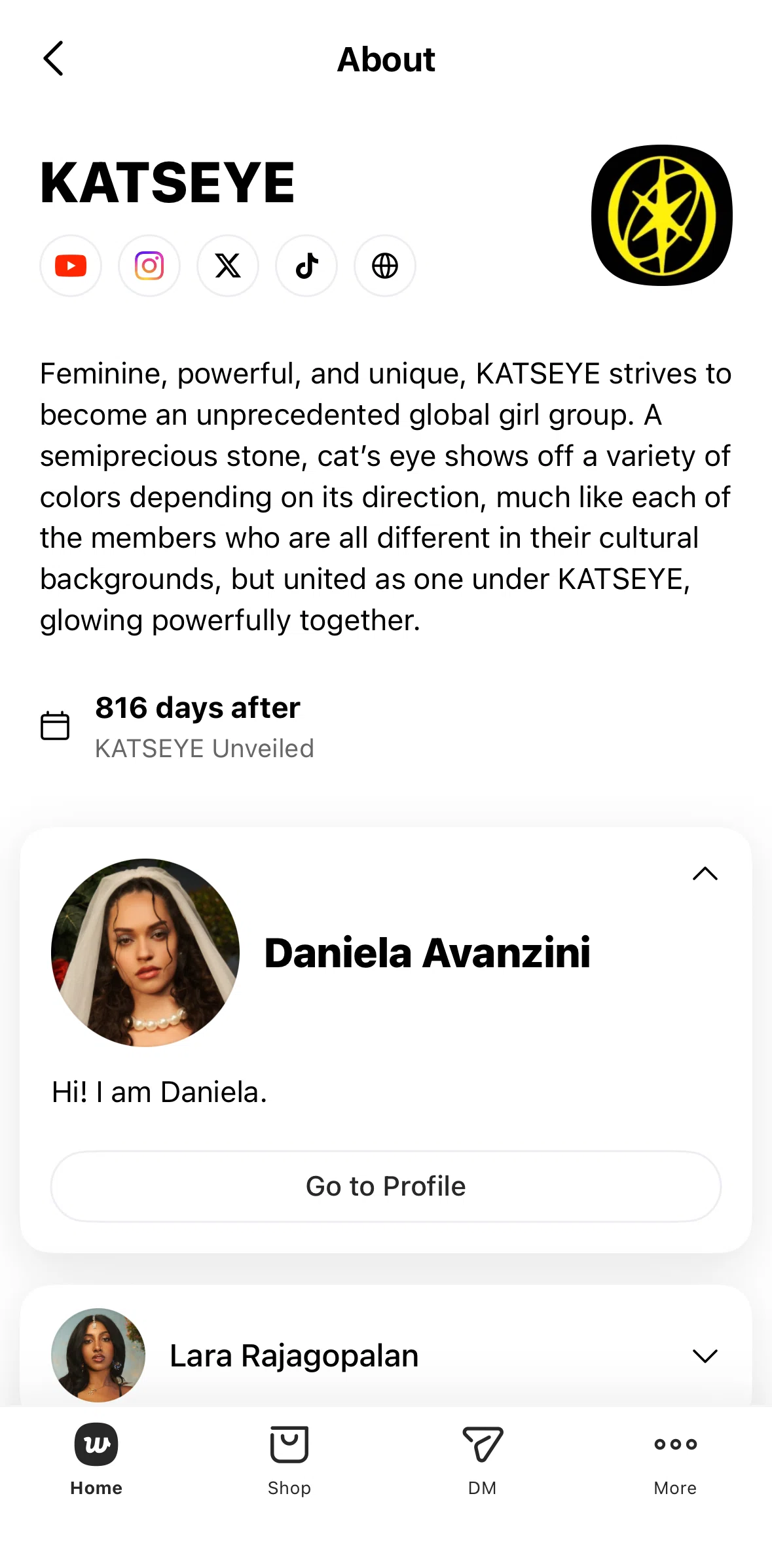 Weverse Screen screen in the Artist profile flow