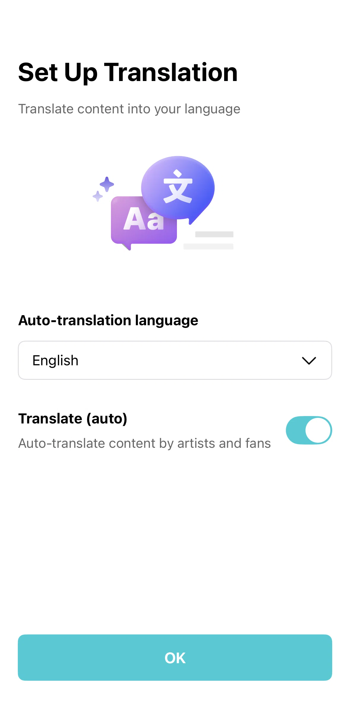 Weverse Screen screen in the Changing auto-translation language flow