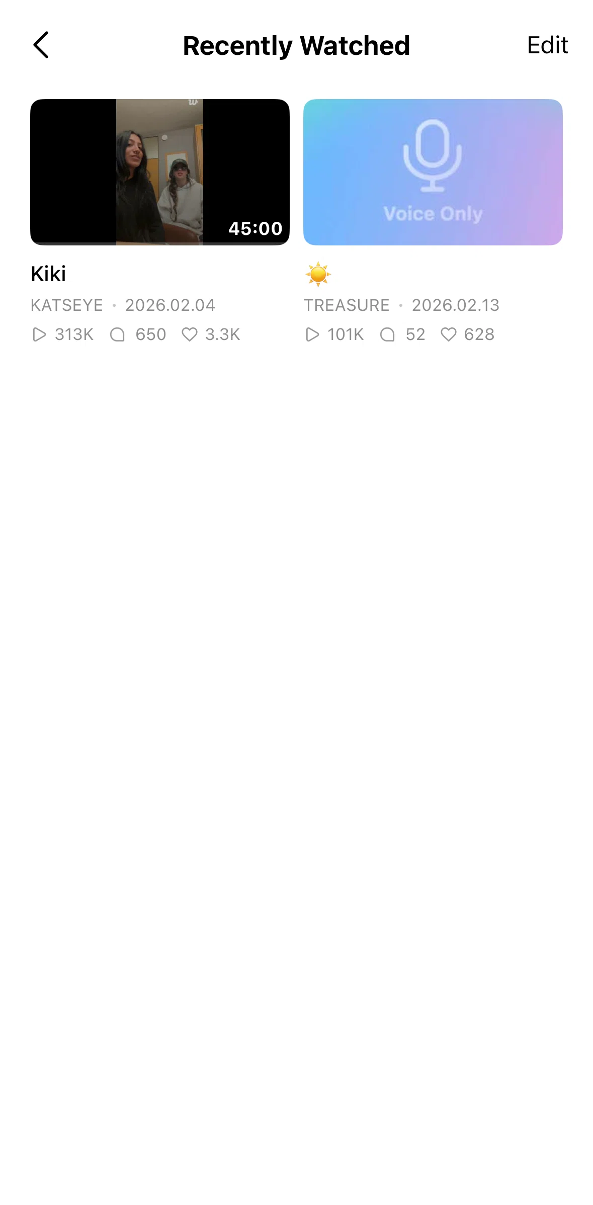 Weverse Screen screen in the Deleting a recently watched flow