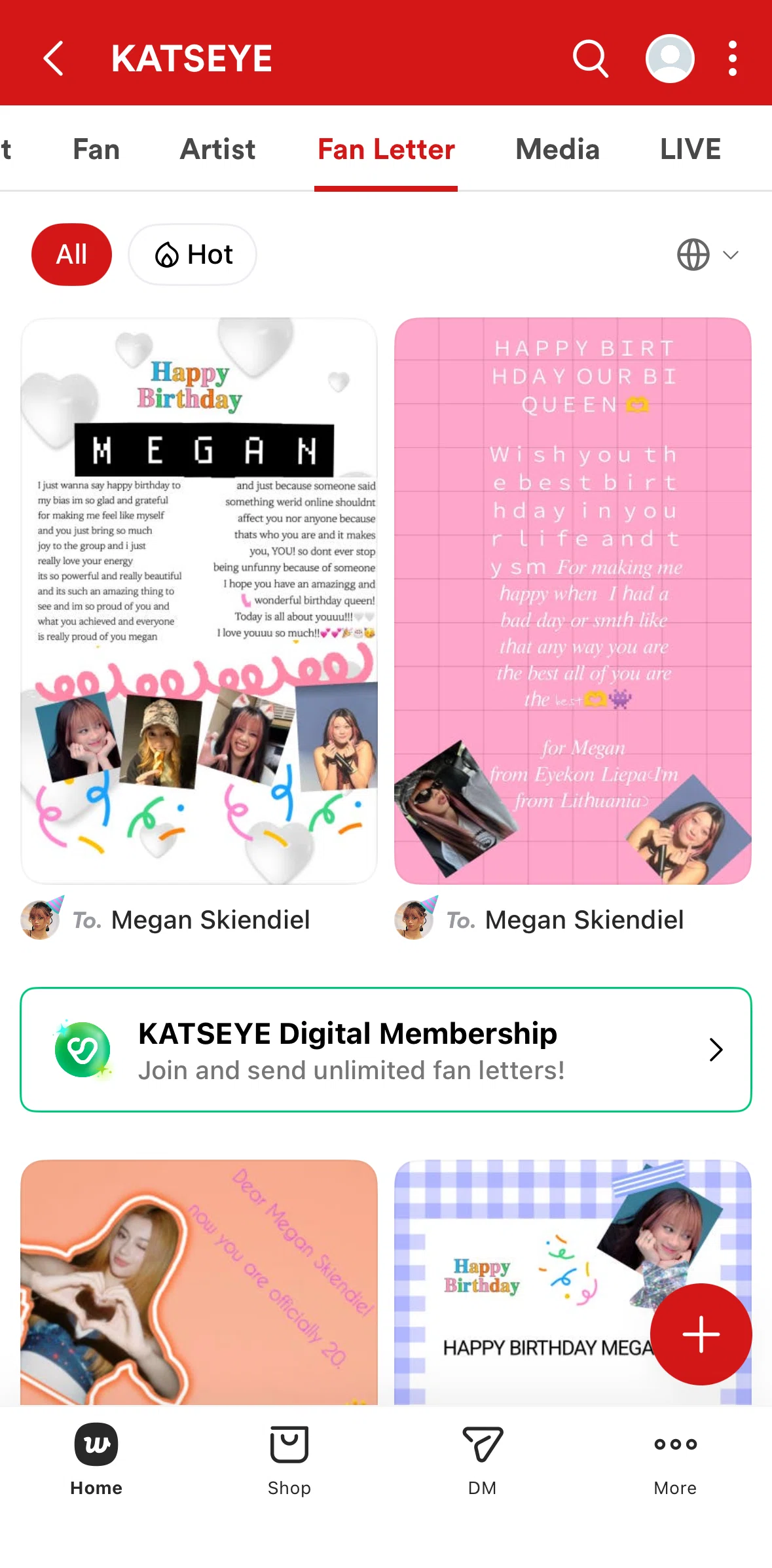 Weverse Screen screen in the Fan letter flow