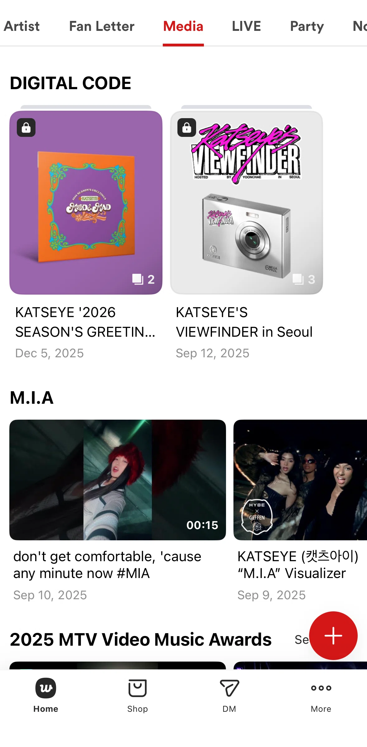 Weverse Screen screen in the Filtering artist viewfinder flow