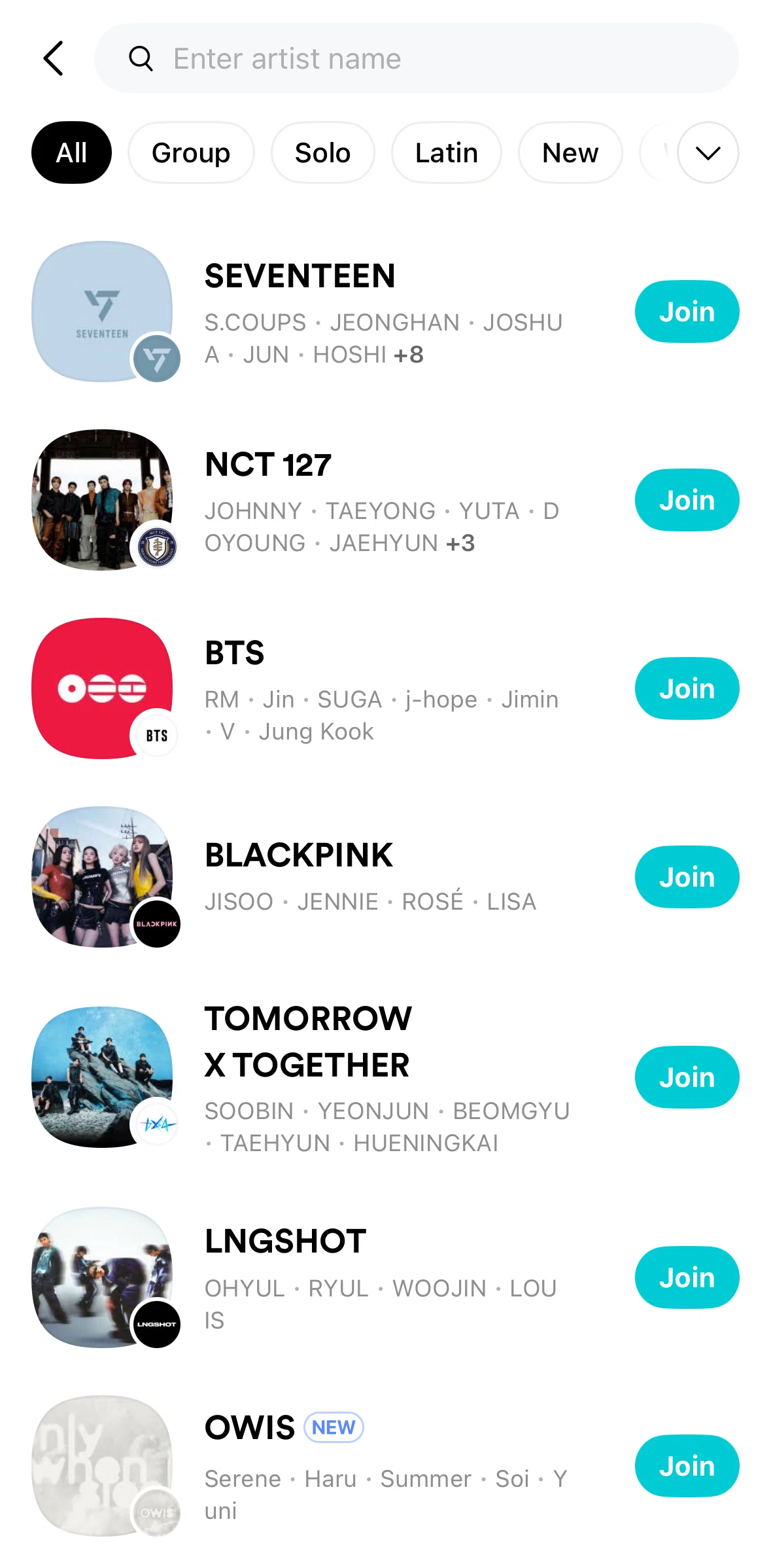 Weverse Screen screen in the Filtering communities flow