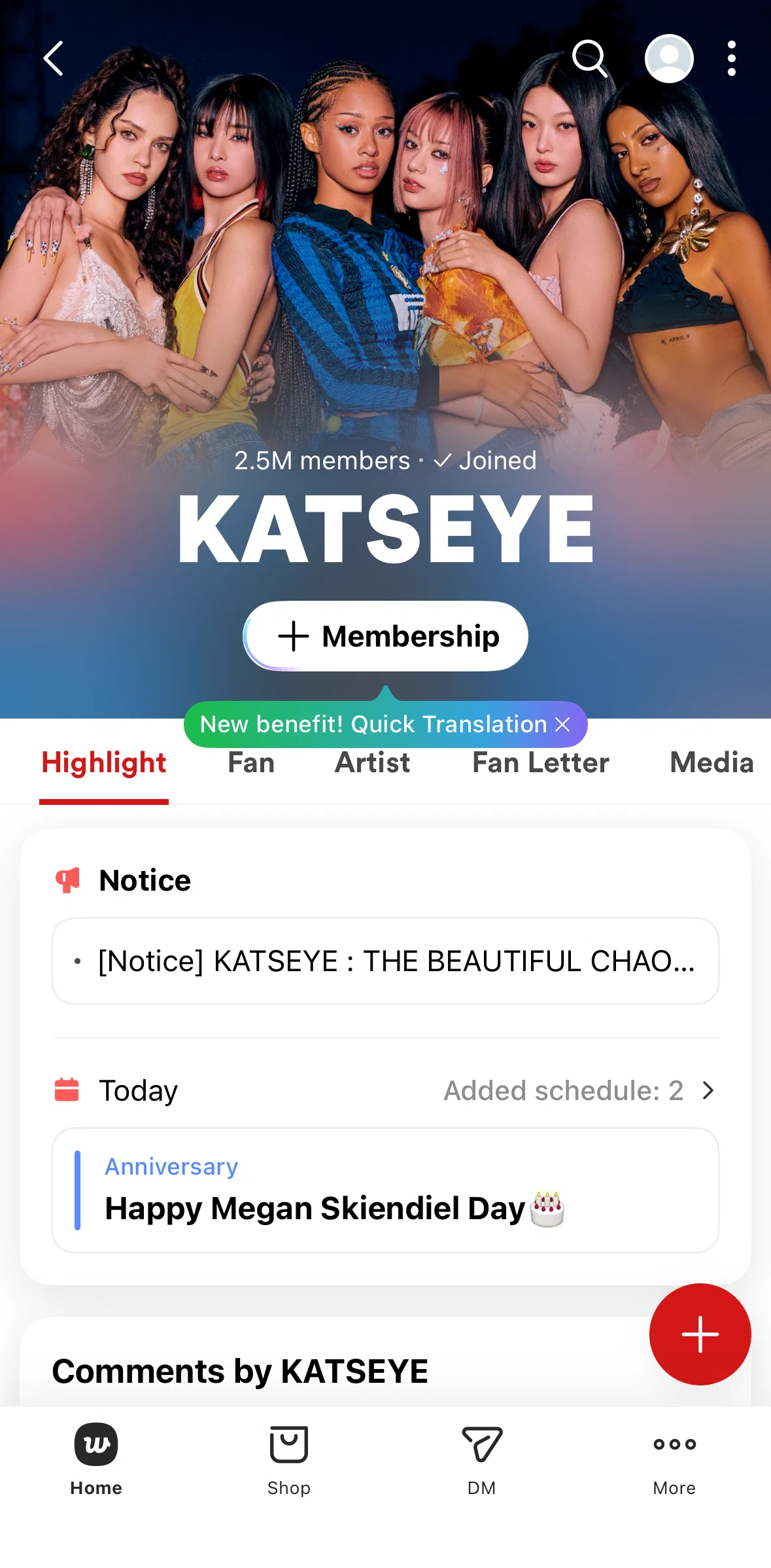 Weverse Screen screen in the Highlight flow
