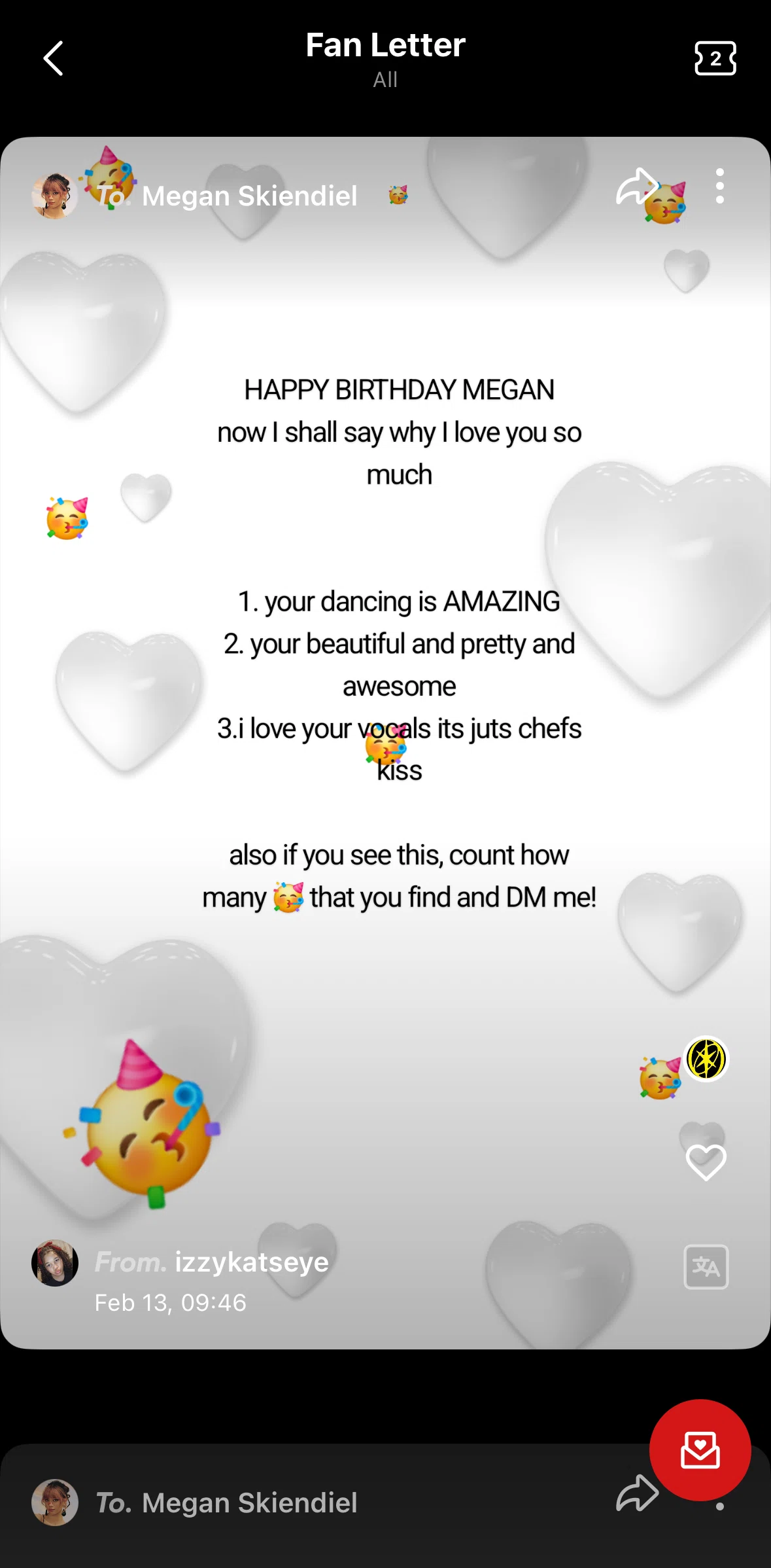 Weverse Screen screen in the Liking a fan letter flow