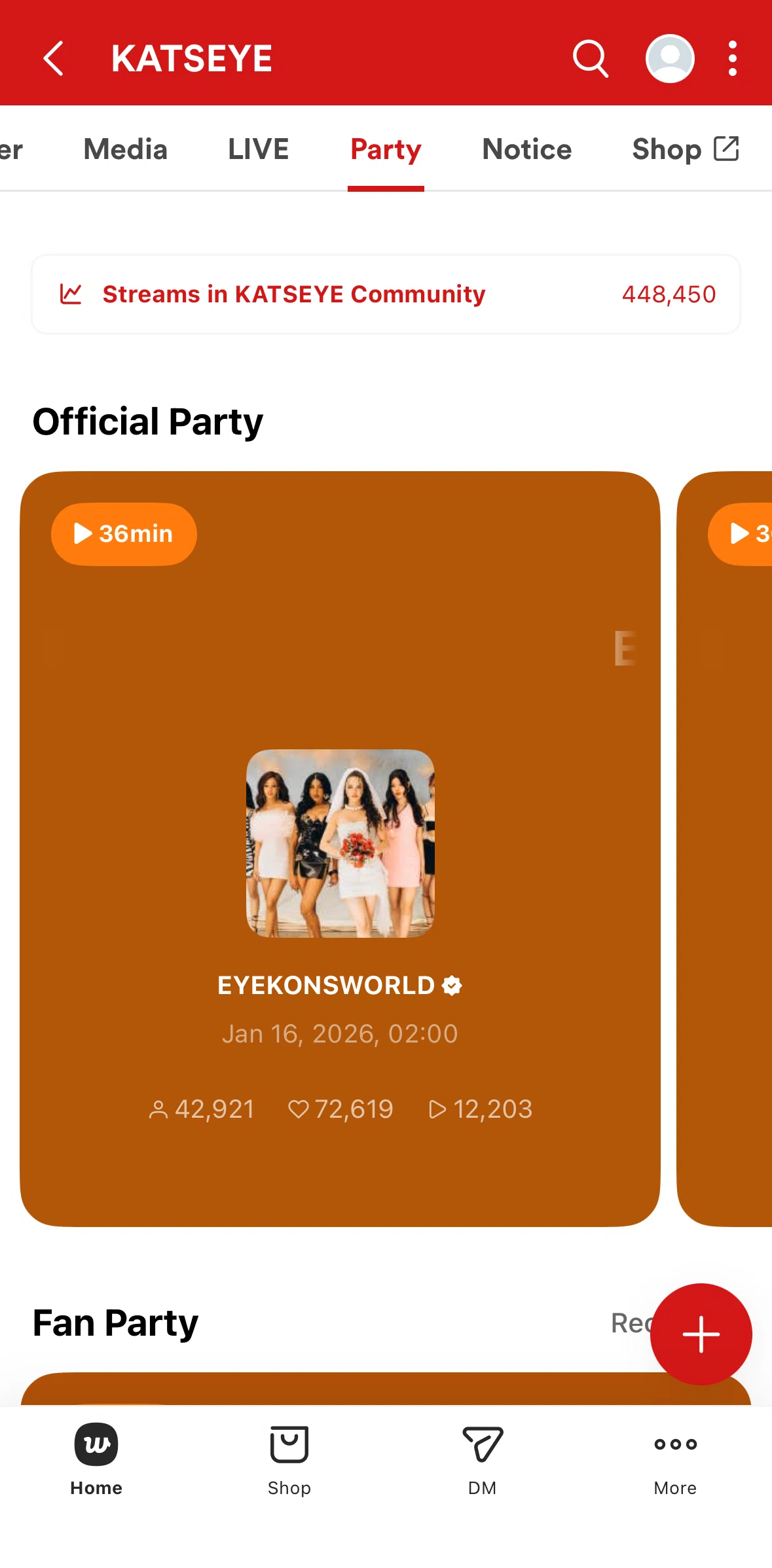 Weverse Screen screen in the Listening to a party flow