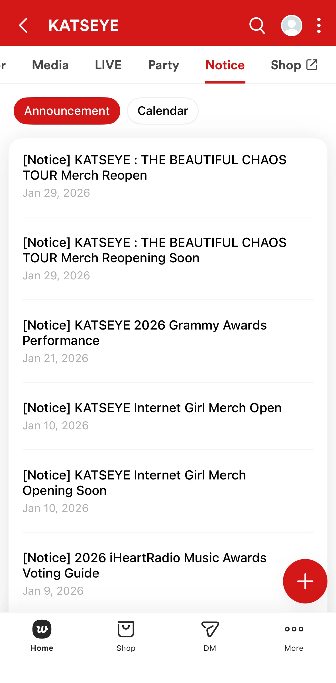 Weverse Screen screen in the Notice flow