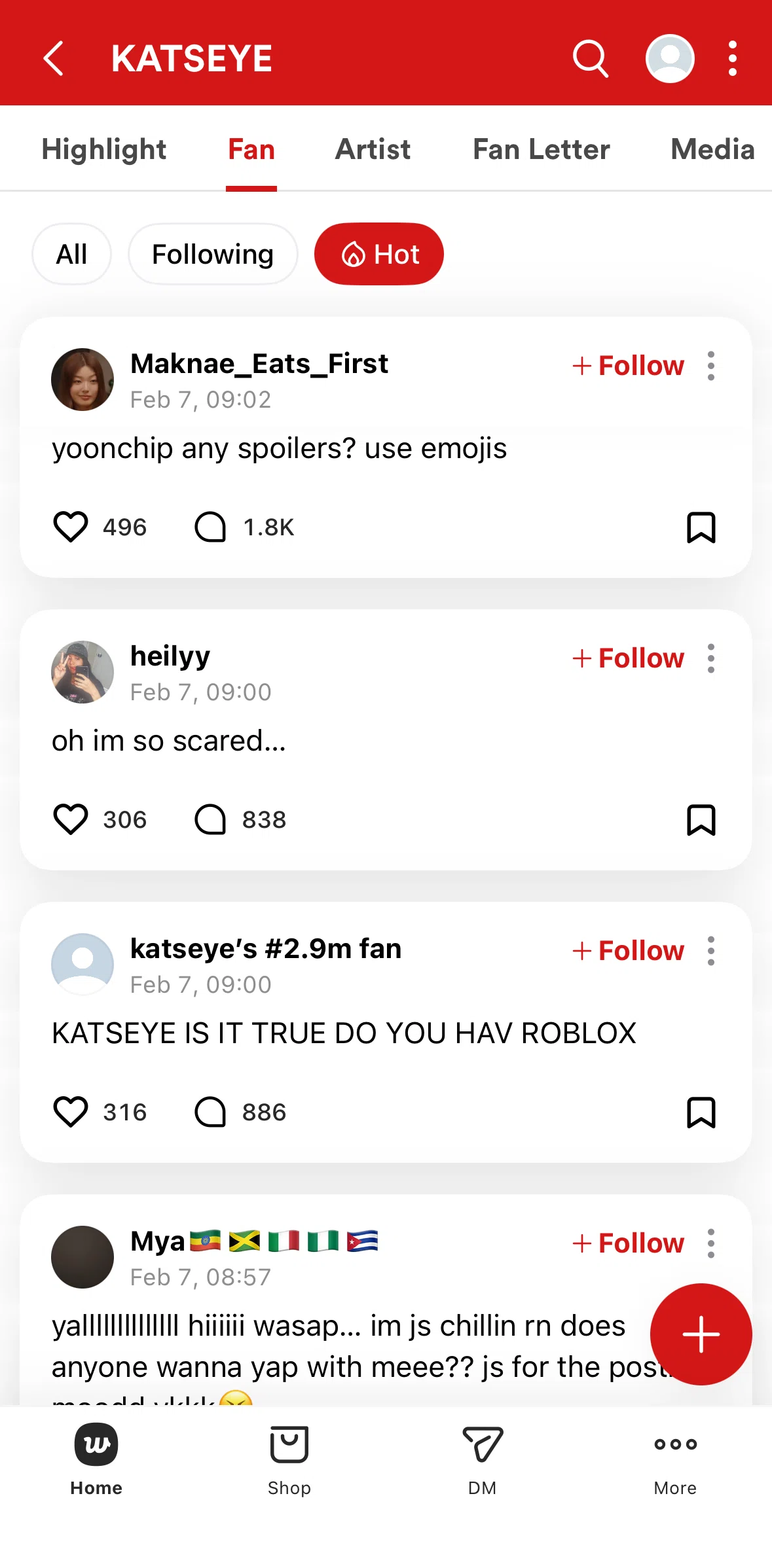 Weverse Screen screen in the Post detail flow