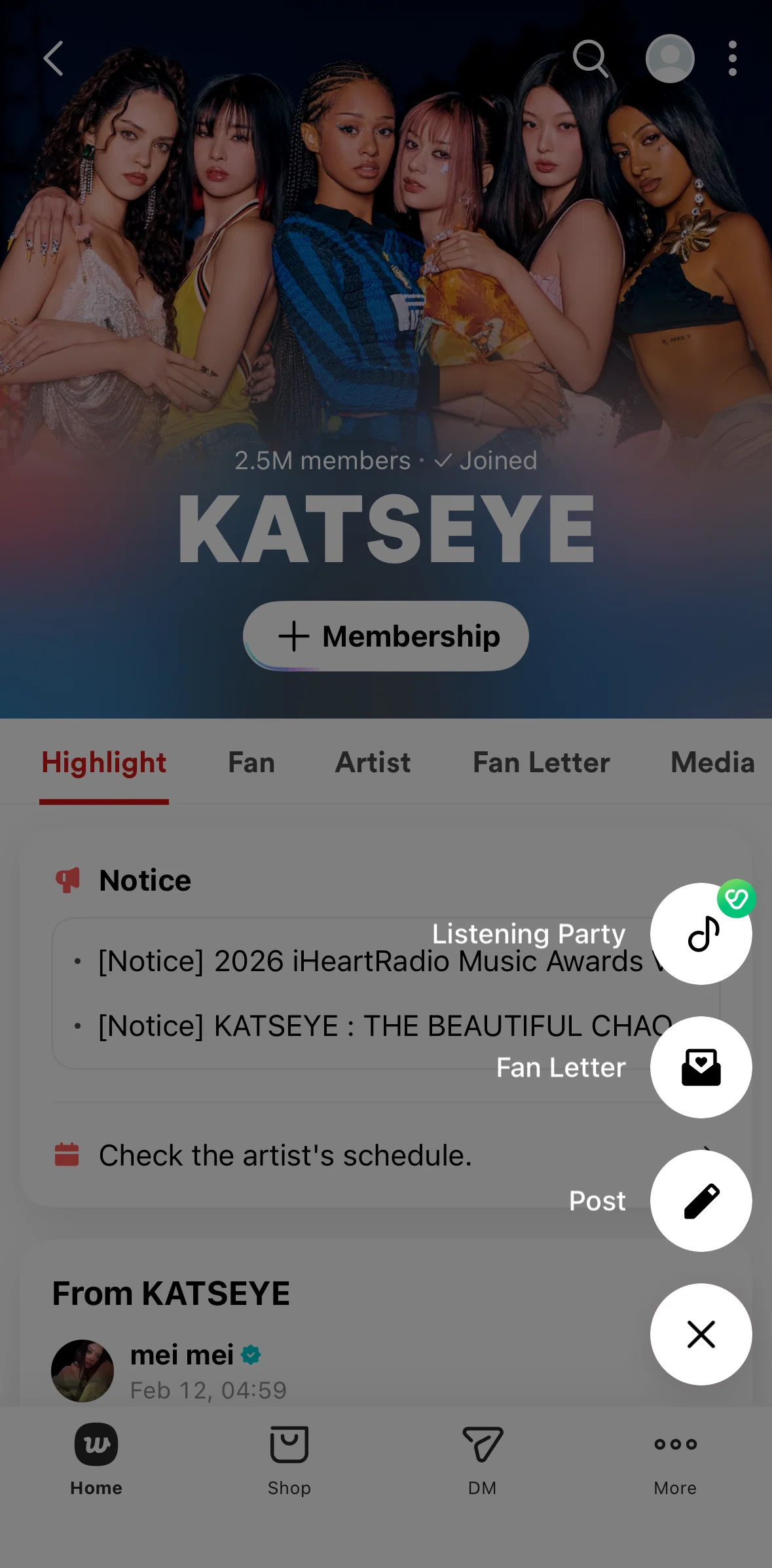 Weverse Screen screen in the Publishing a fan letter flow