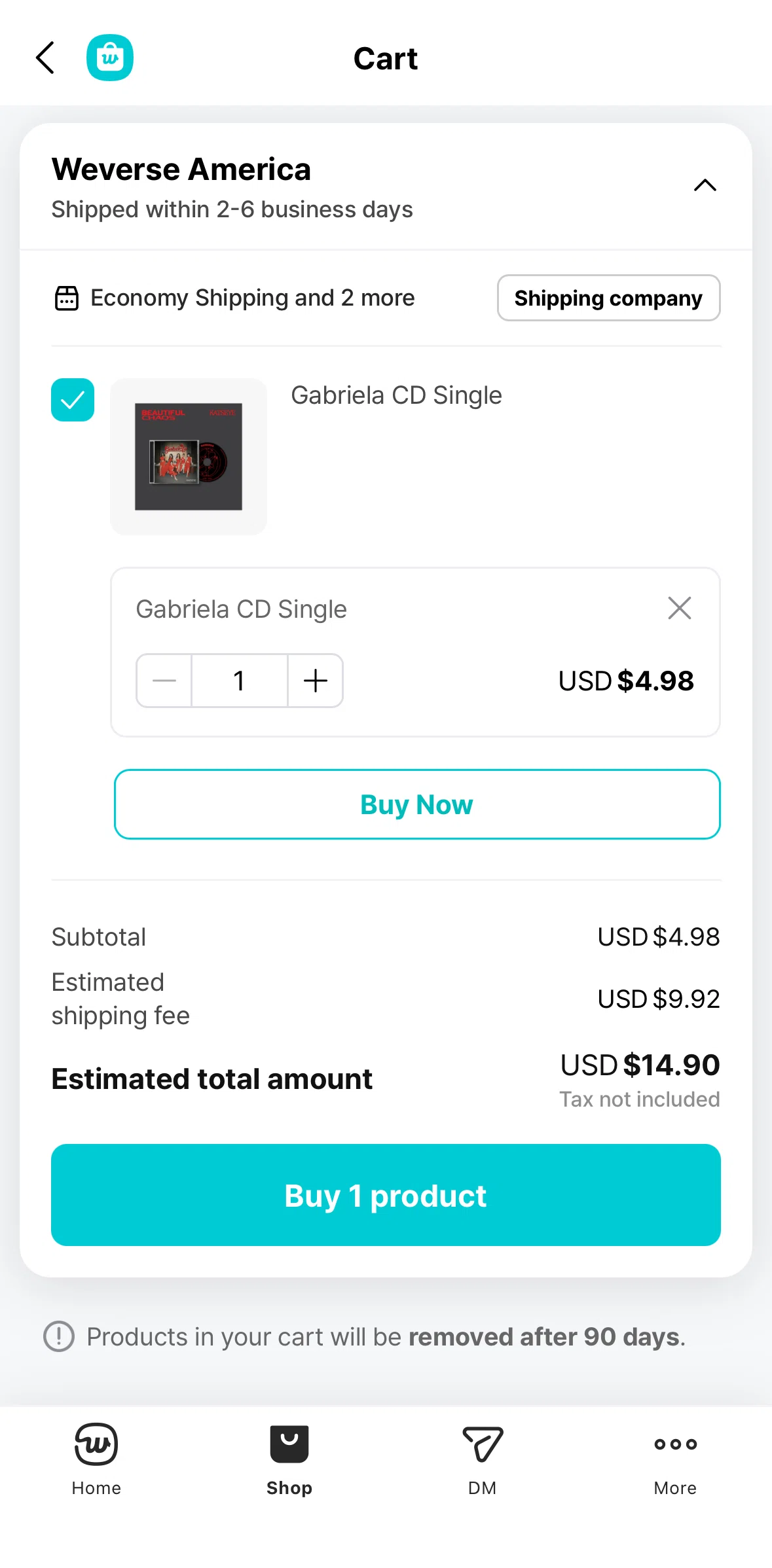 Weverse Screen screen in the Purchasing a product flow