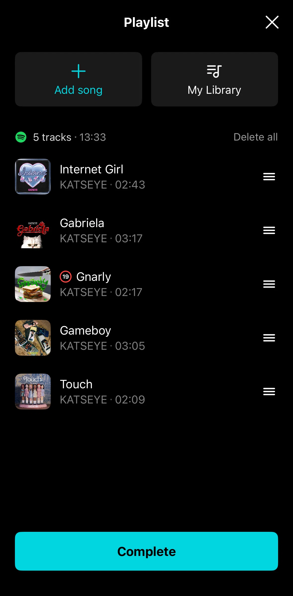 Weverse Screen screen in the Reordering songs flow