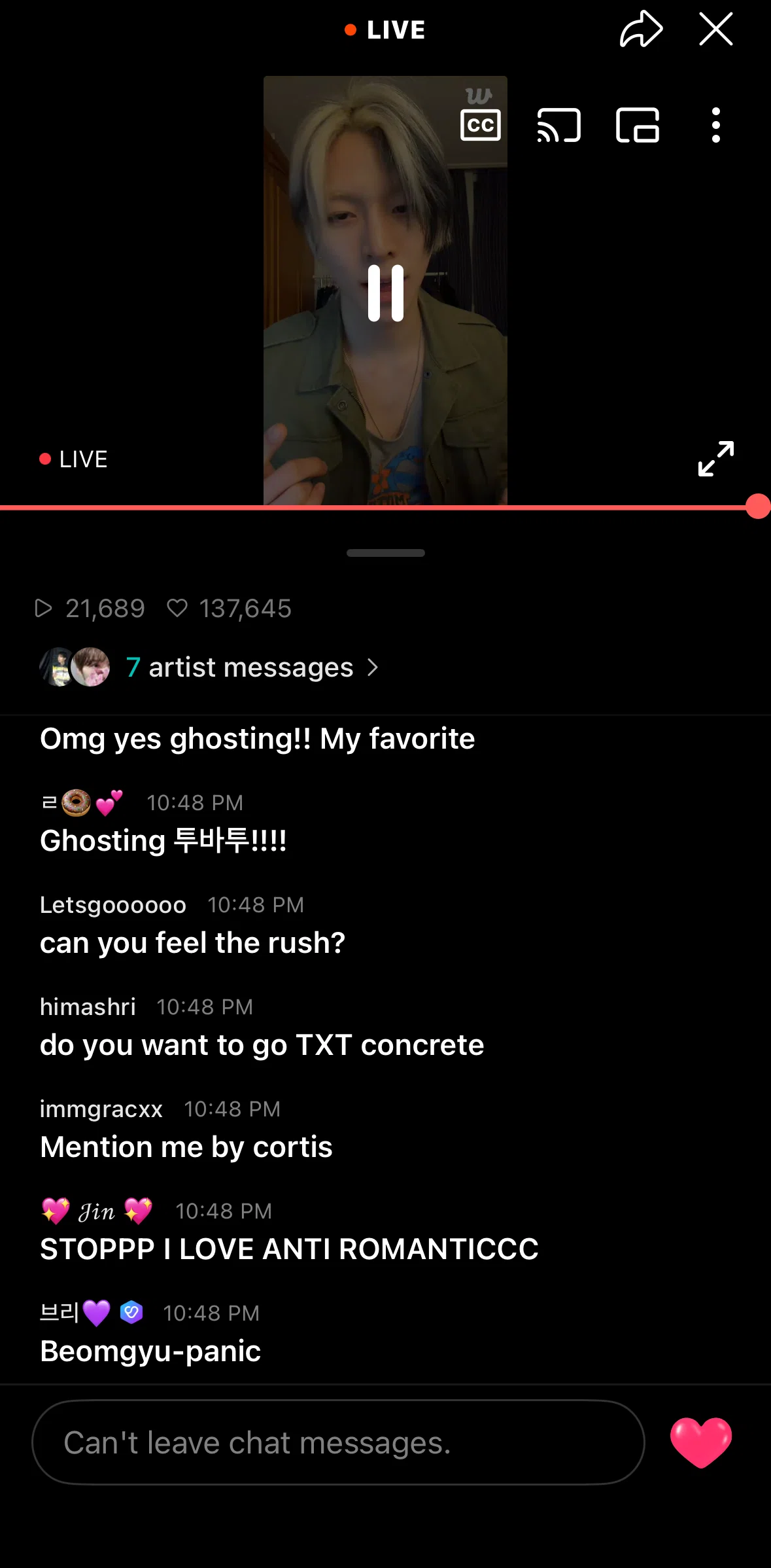 Weverse Screen screen in the Showing closed captions flow