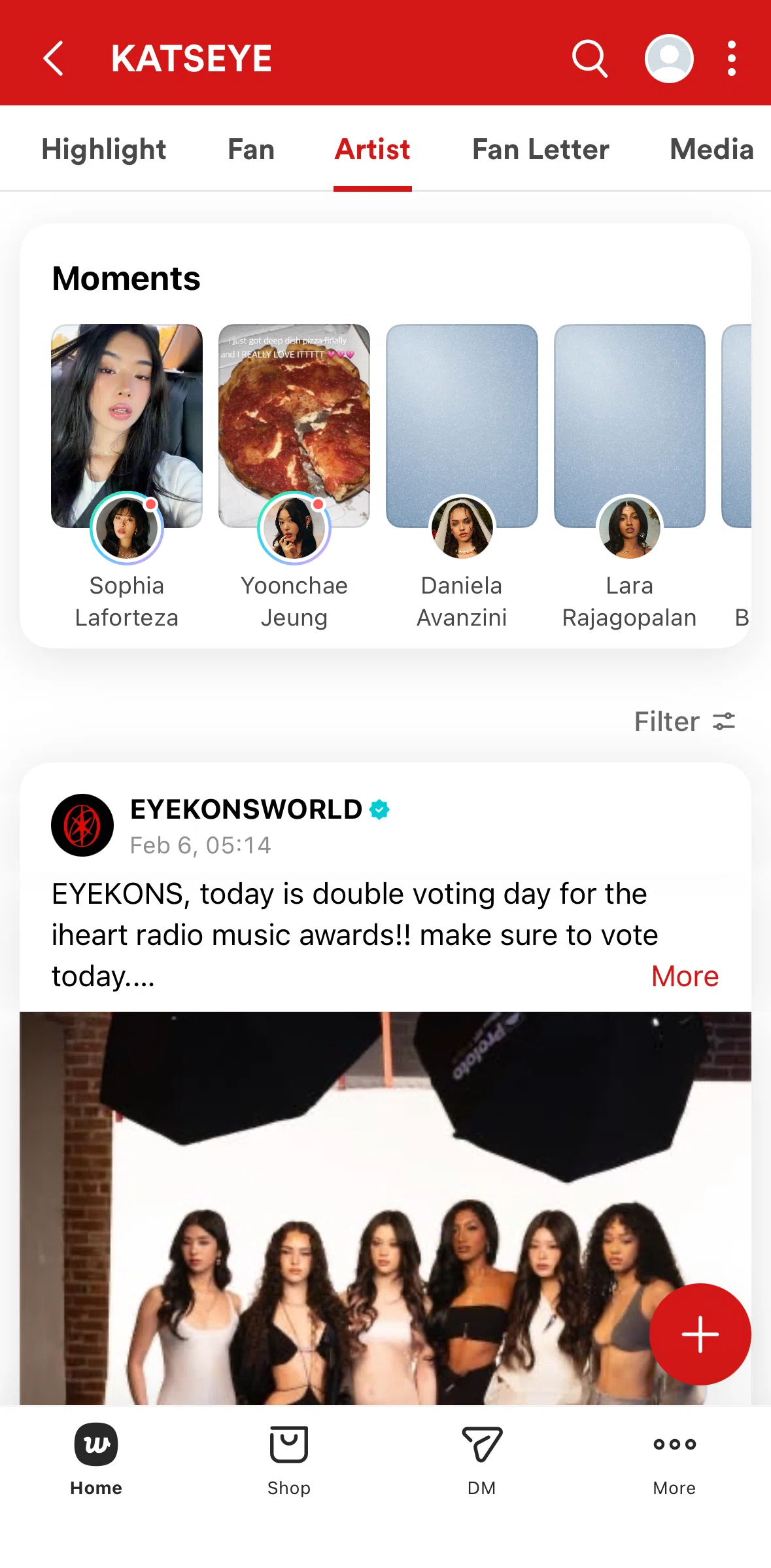 Weverse Screen screen in the Sorting posts flow