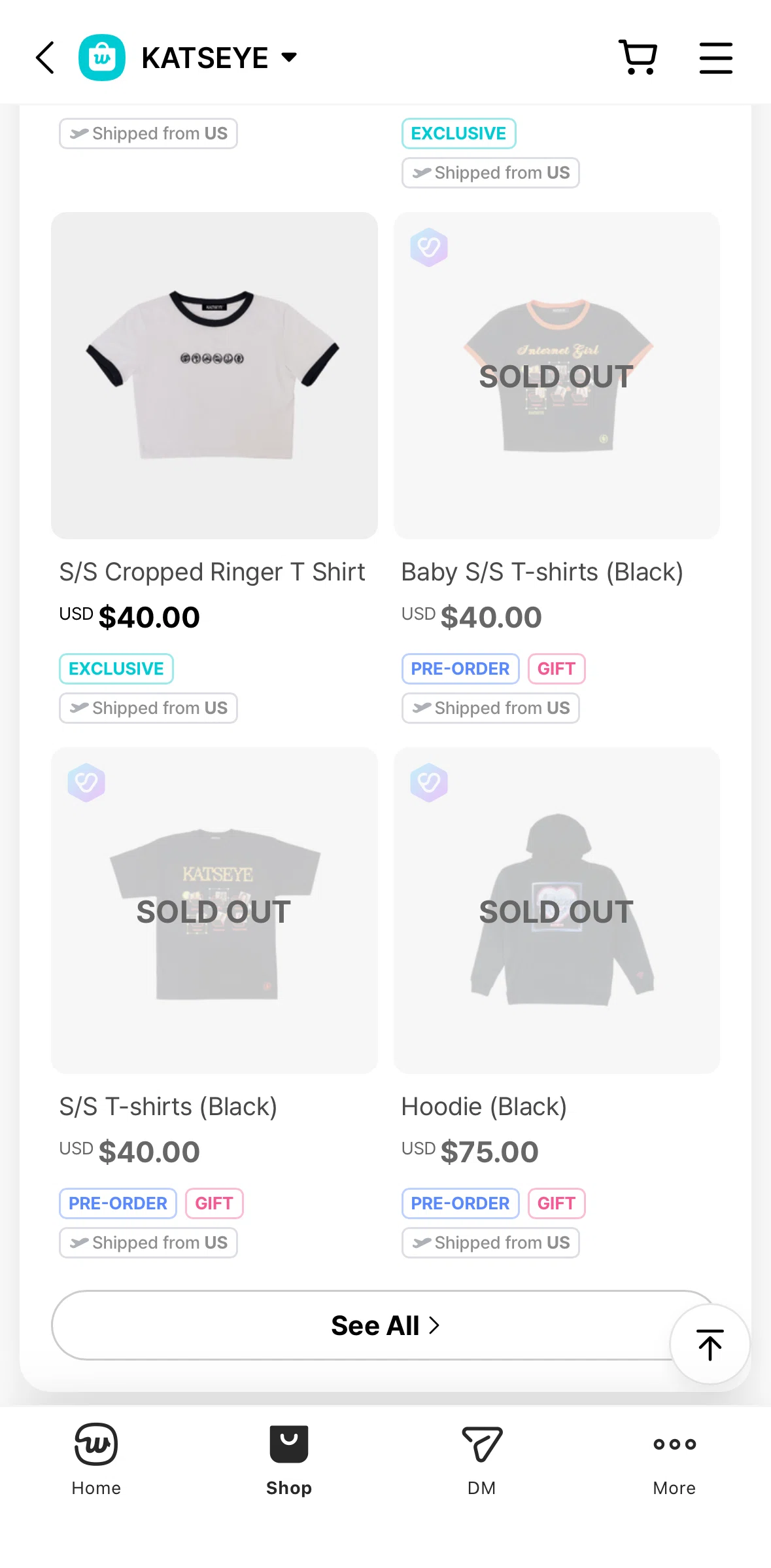Weverse Screen screen in the View all products flow