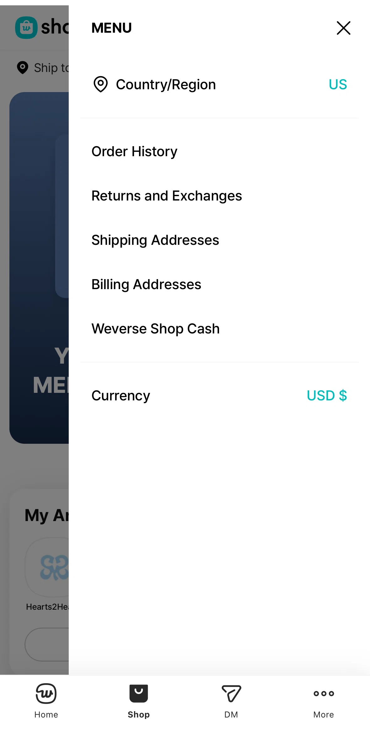 Weverse Screen screen in the Weverse shop cash flow