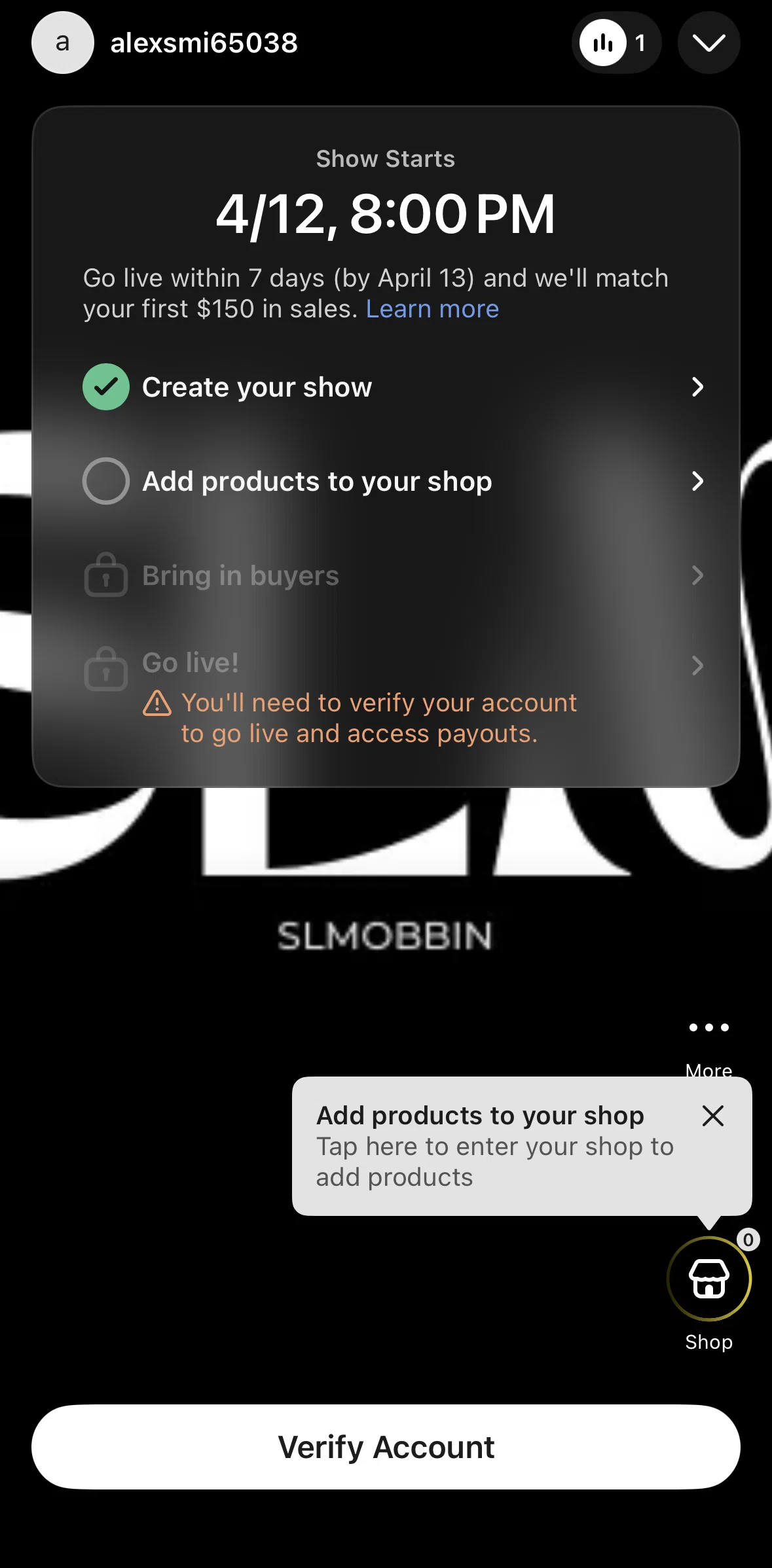 Whatnot Screen screen in the Adding a product flow
