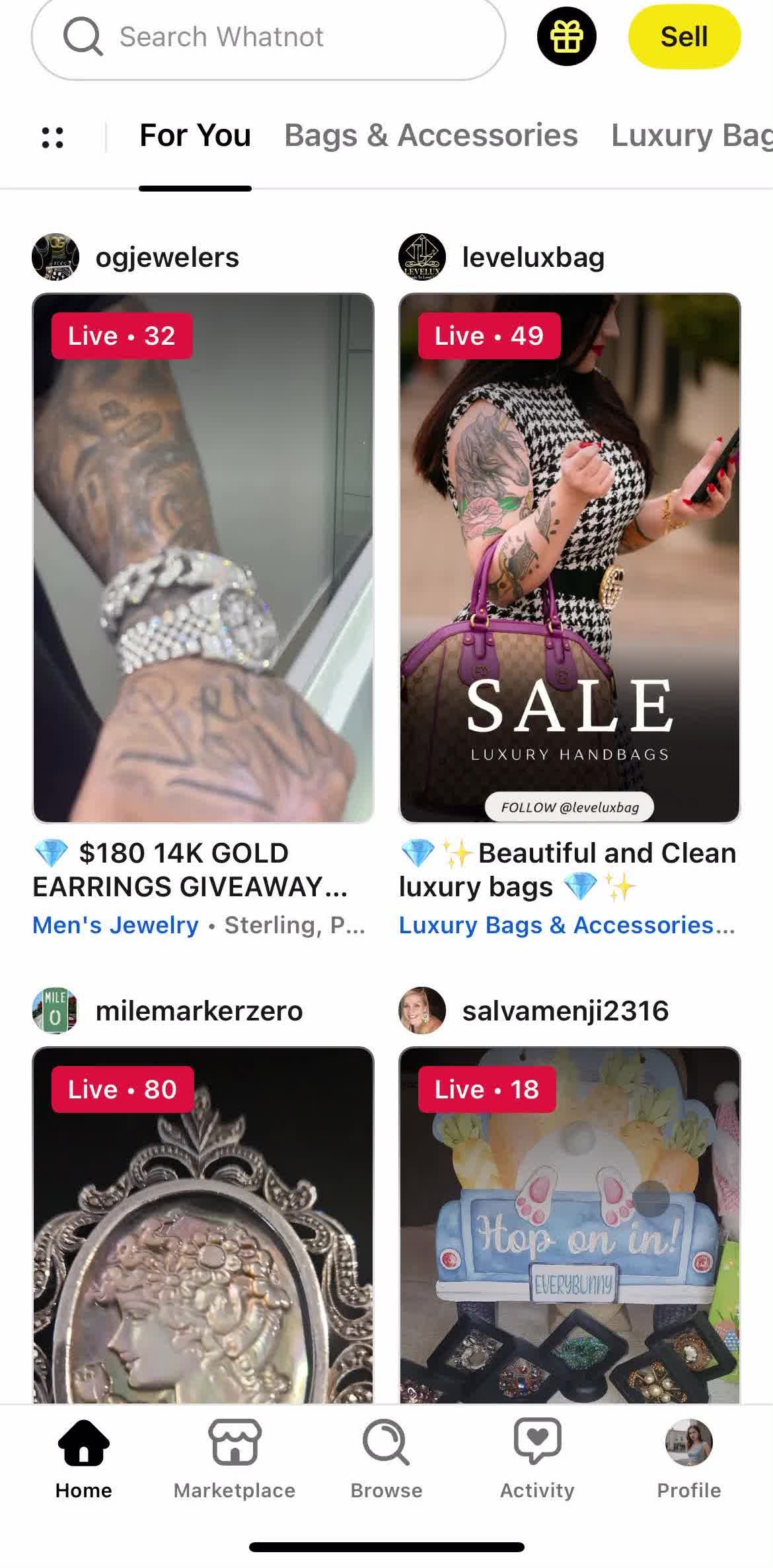 Whatnot Home screen in the Adding Payment Details flow