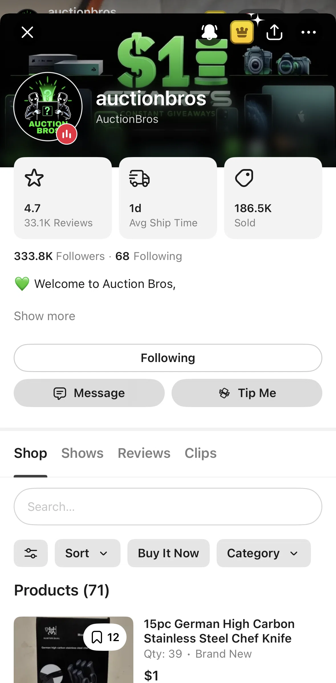 Whatnot Screen screen in the Blocking a profile flow