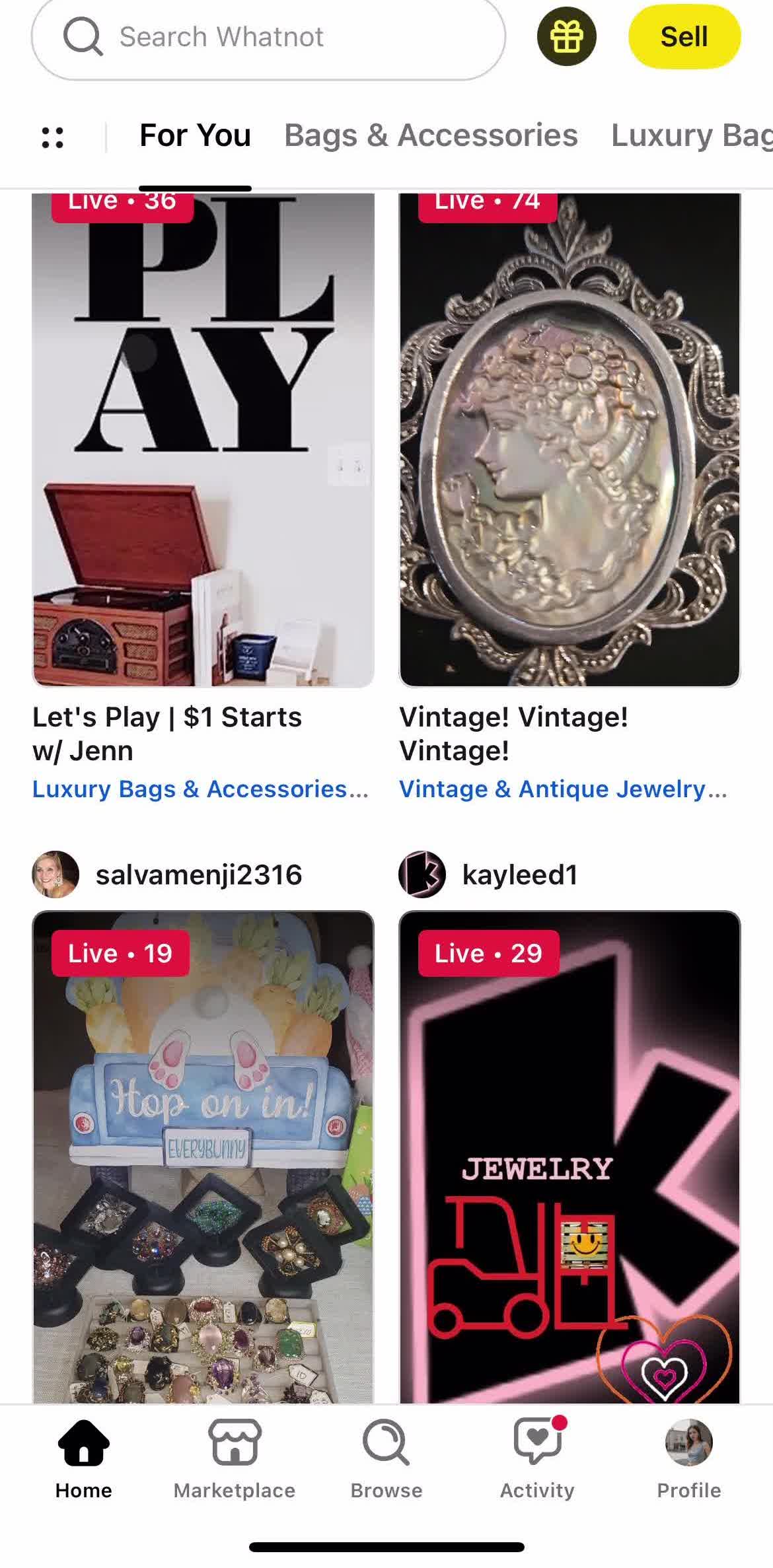 Whatnot Home screen in the Commenting flow