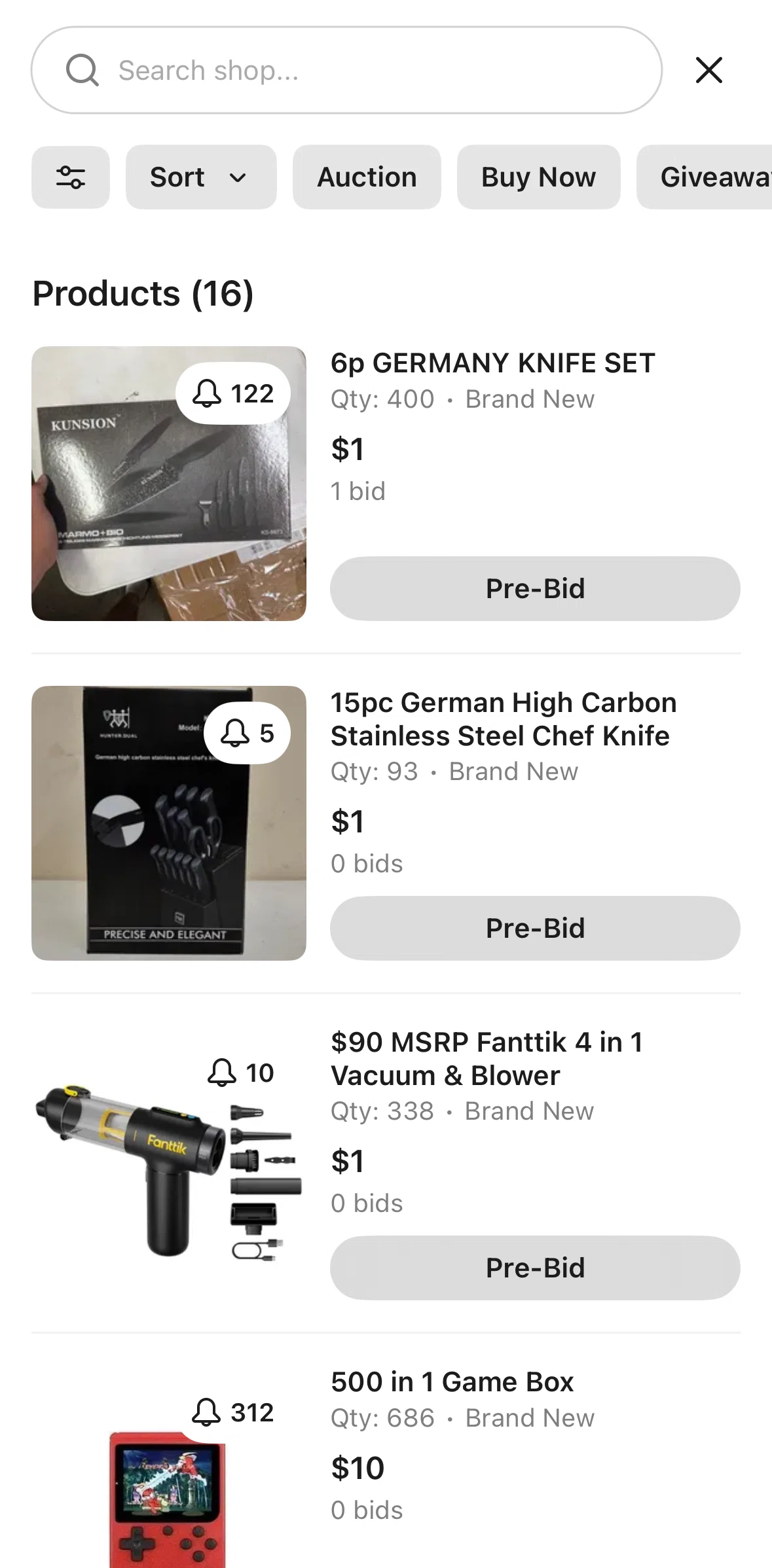 Whatnot Screen screen in the Filtering shop flow