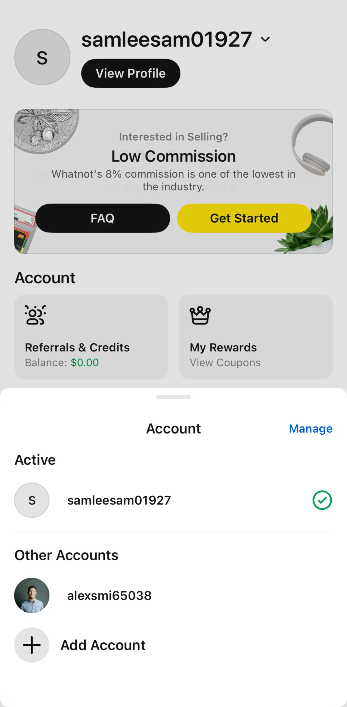 Whatnot Screen screen in the Logging out other account flow