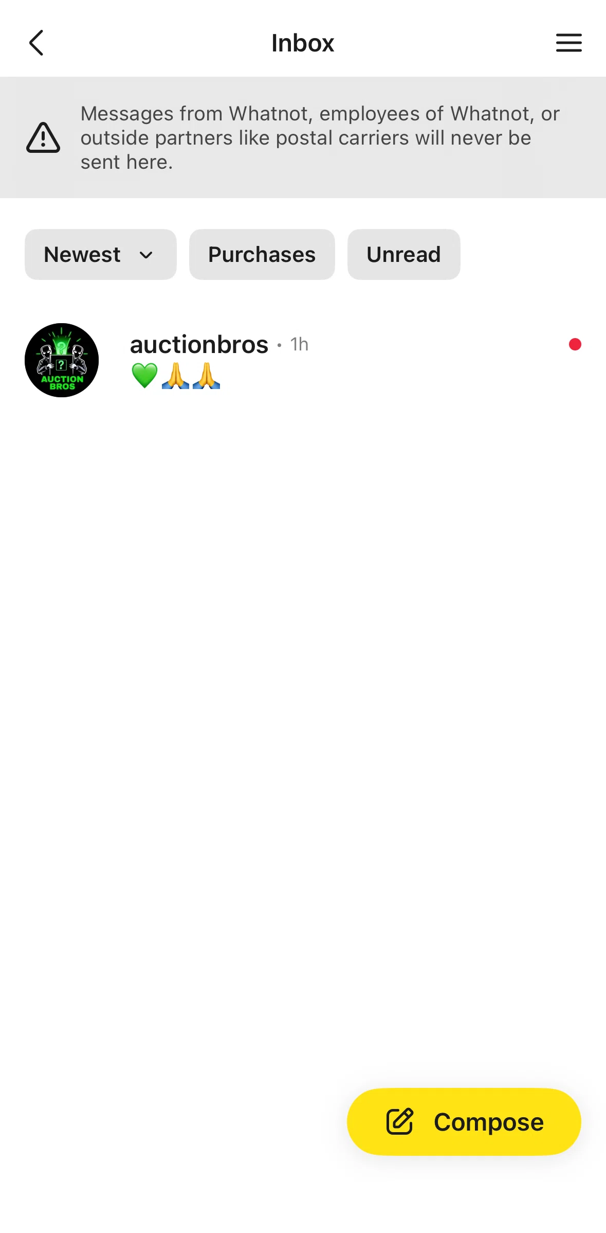 Whatnot Screen screen in the Message requests flow
