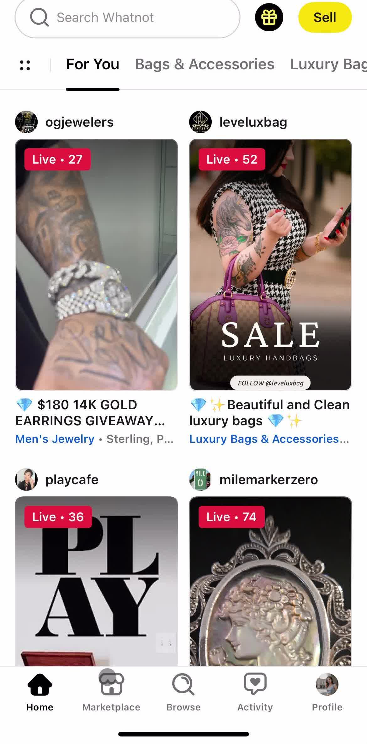 Whatnot Home screen in the Sending Messages flow