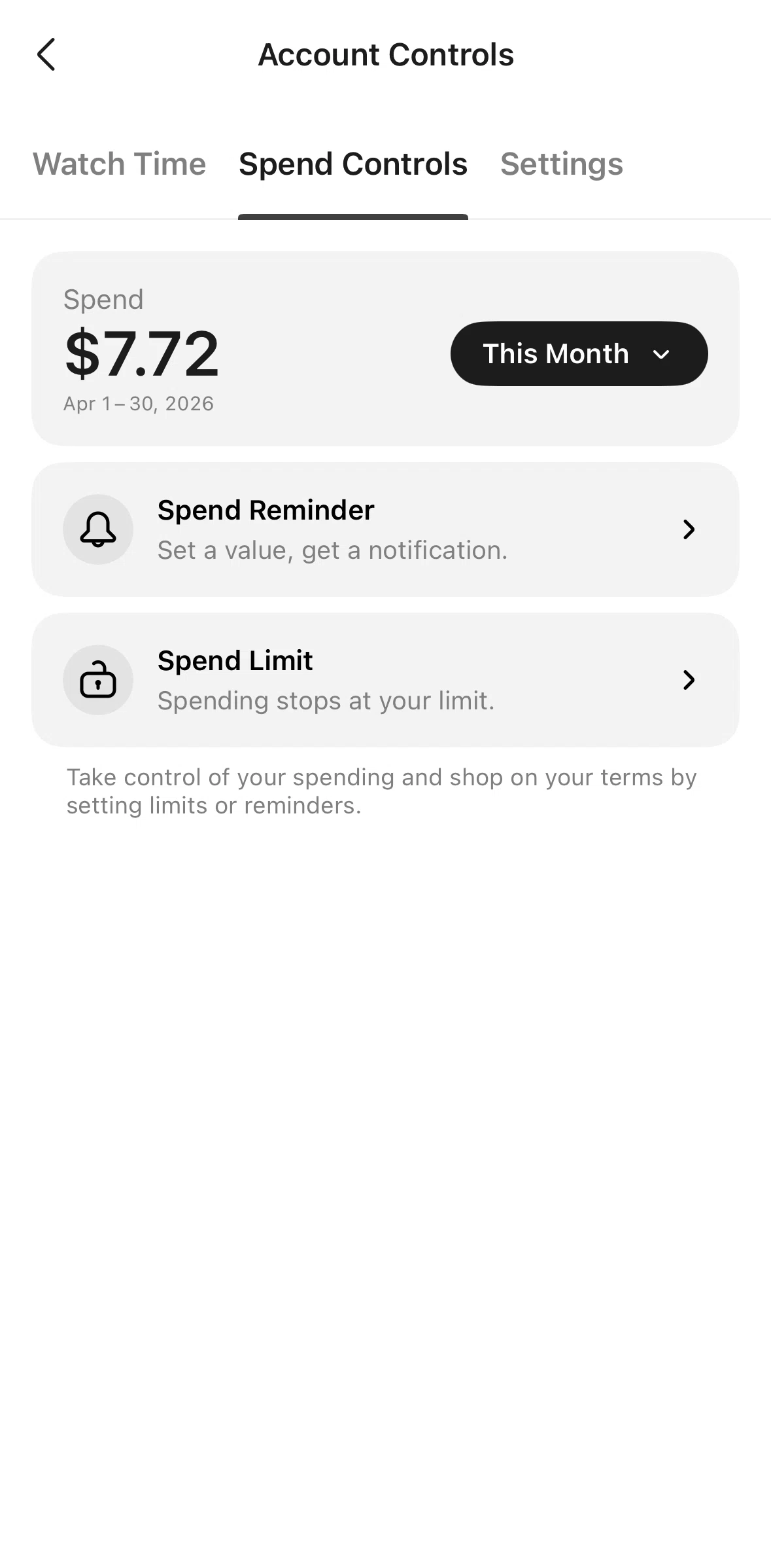 Whatnot Screen screen in the Setting a spend reminder flow
