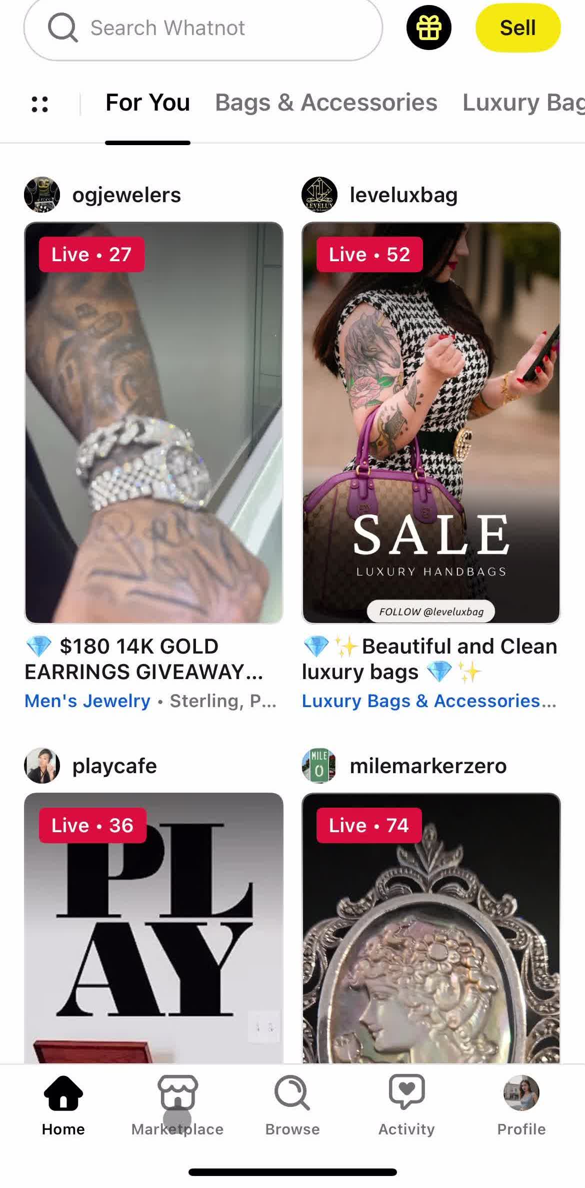 Whatnot Home screen in the Sharing flow