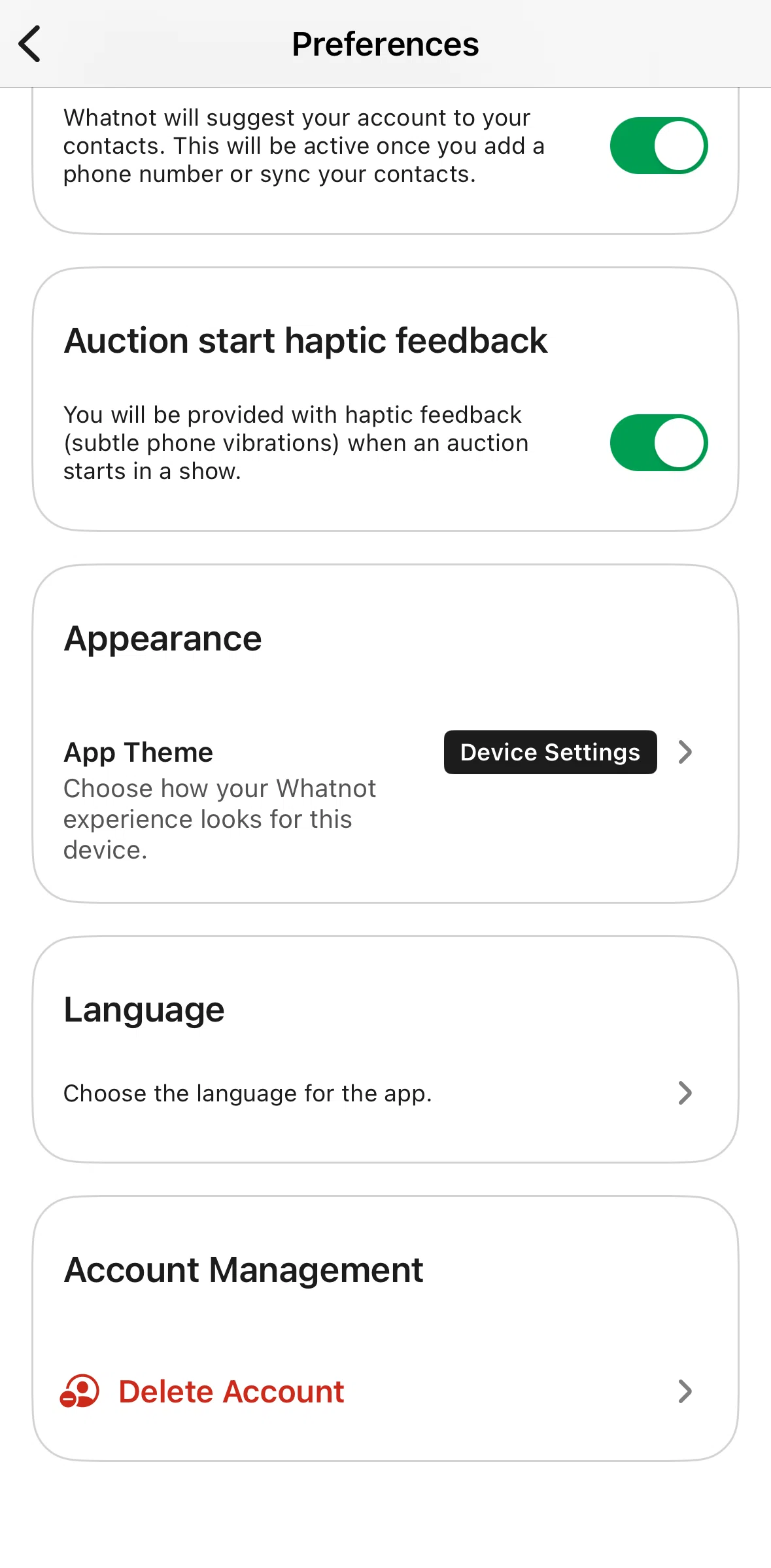 Whatnot Screen screen in the Switching to dark mode flow