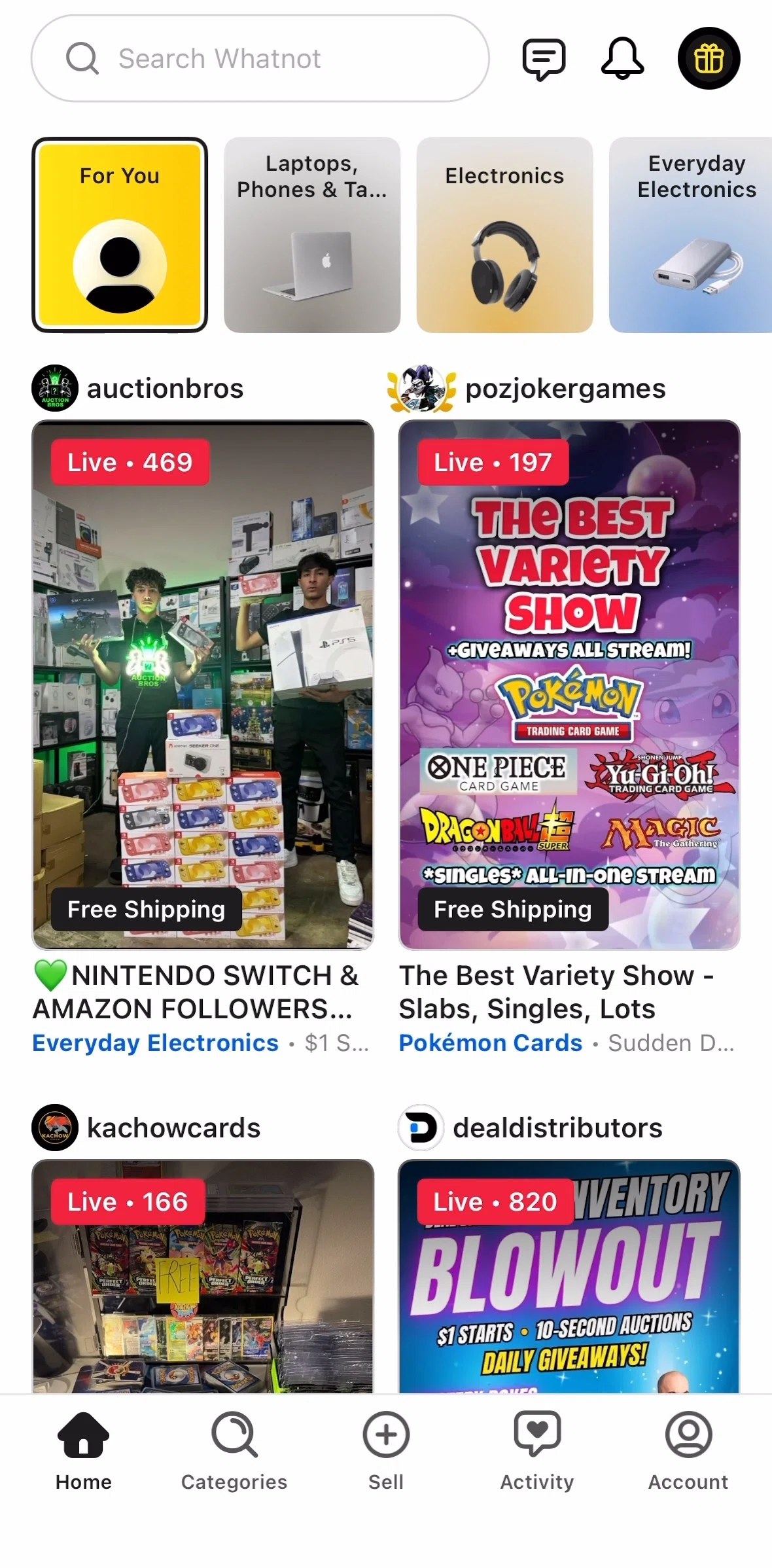 Whatnot Screen screen in the Watching a livestream flow