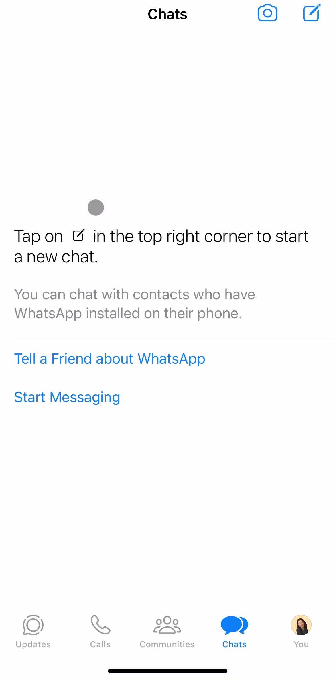 Whatsapp Chats screen in the Adding A Friend flow
