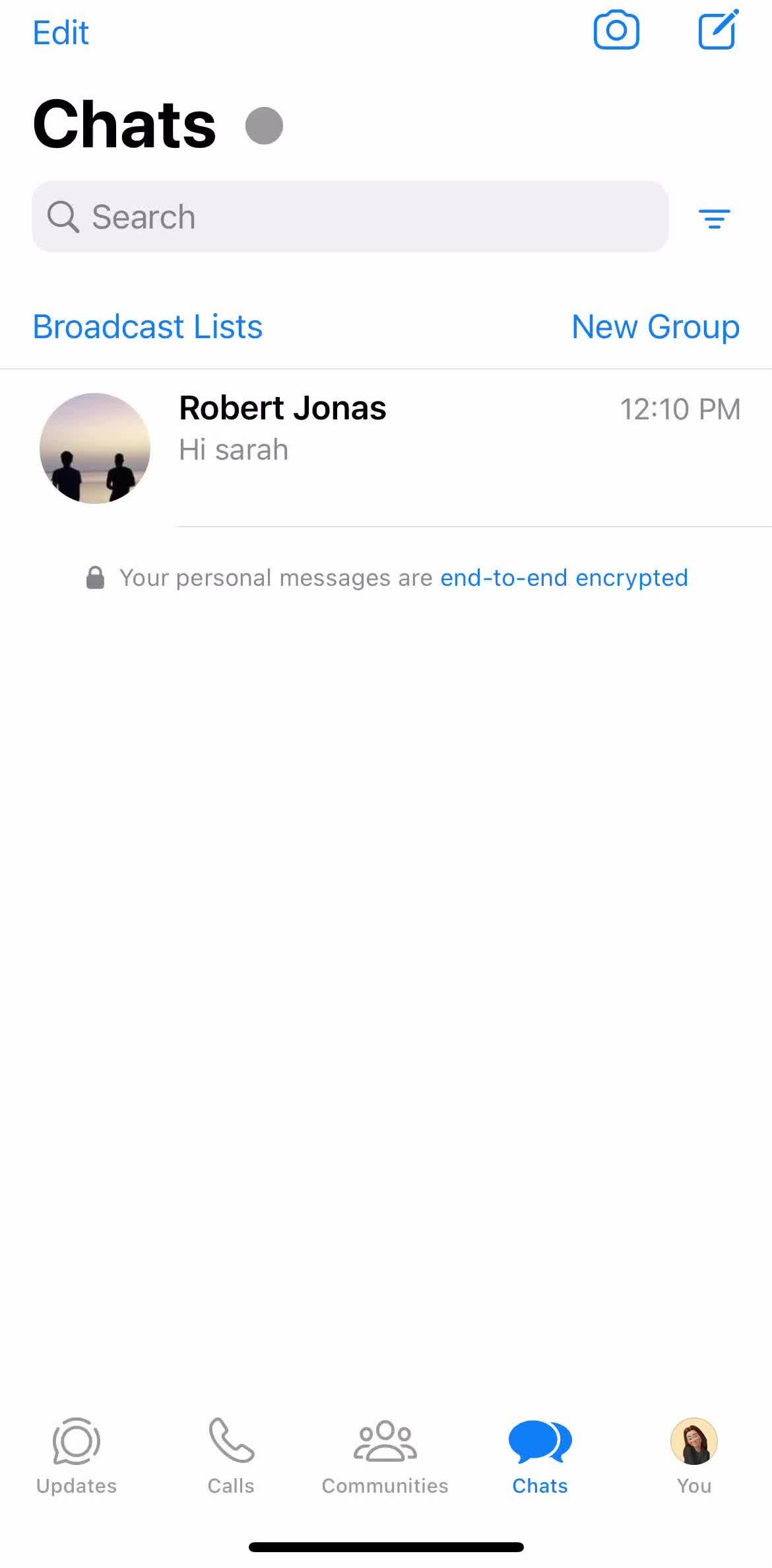 Whatsapp Chats screen in the Chat flow