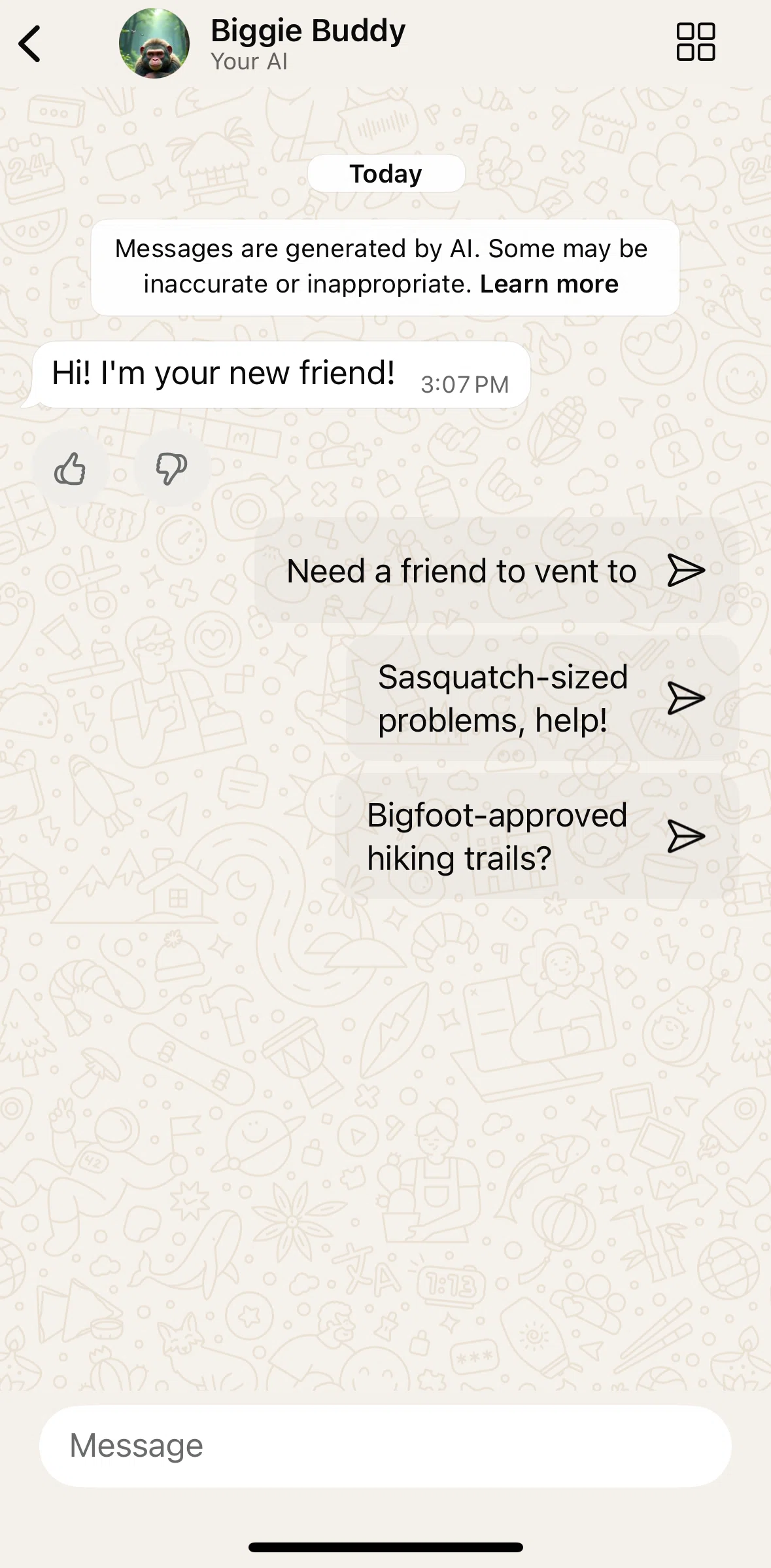 Whatsapp Screen screen in the Chatting with AI flow