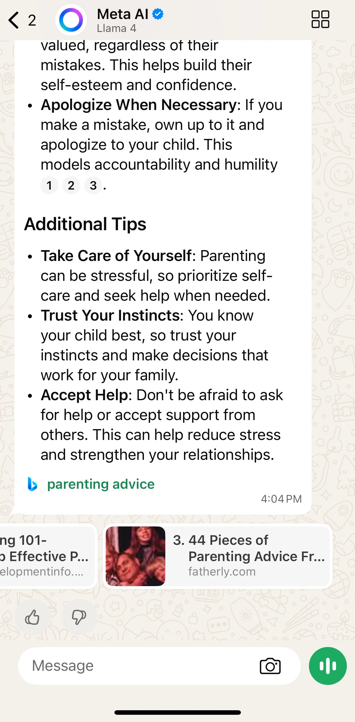 Whatsapp Screen screen in the Chatting with Meta AI (voice) flow