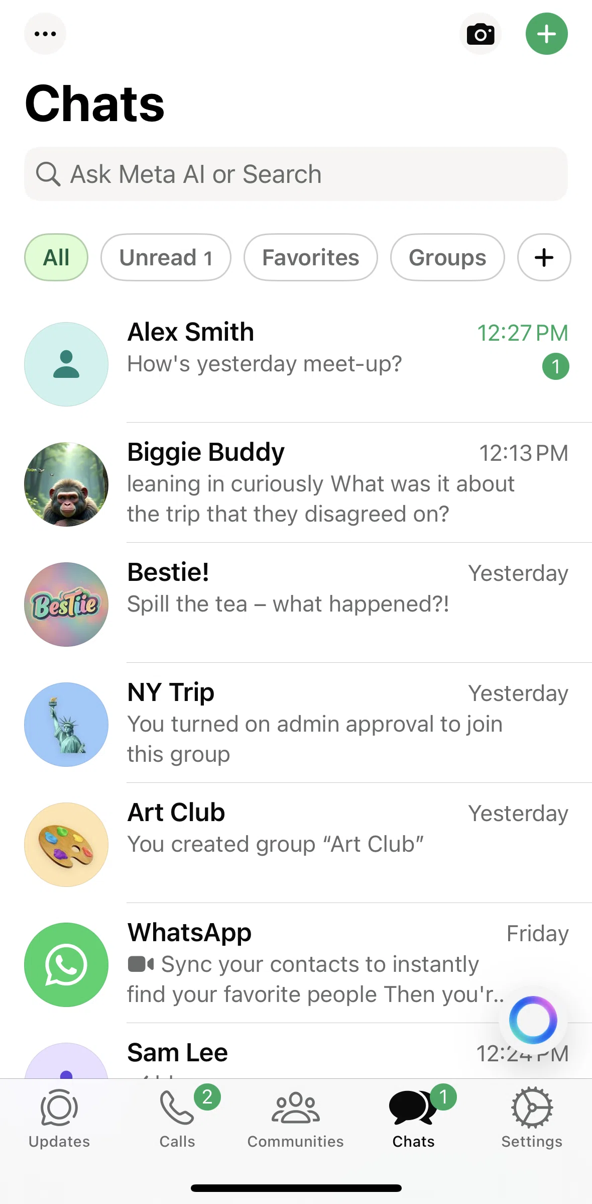 Whatsapp Screen screen in the Chatting with Meta AI flow