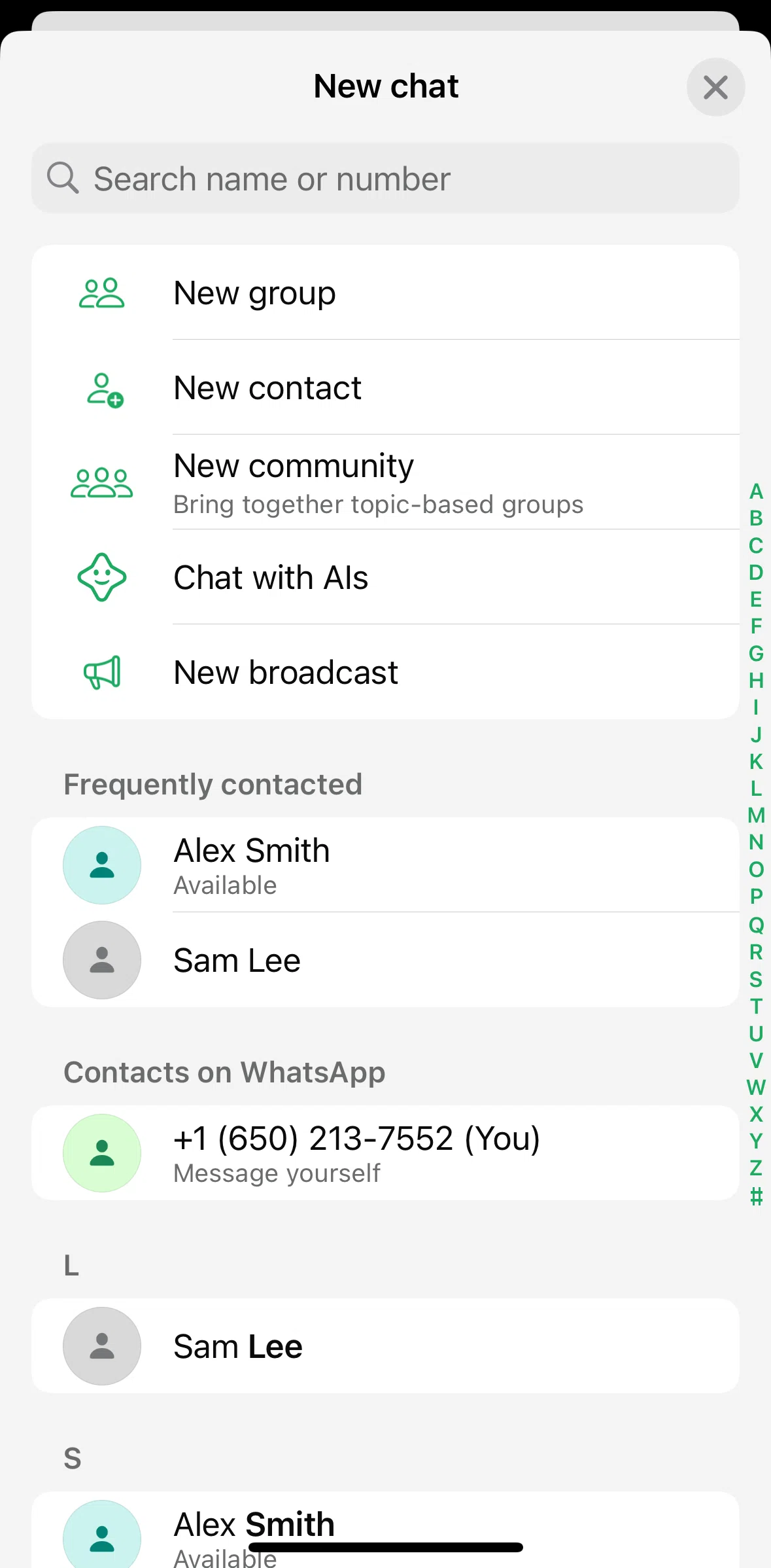 Whatsapp Screen screen in the Creating a broadcast message flow