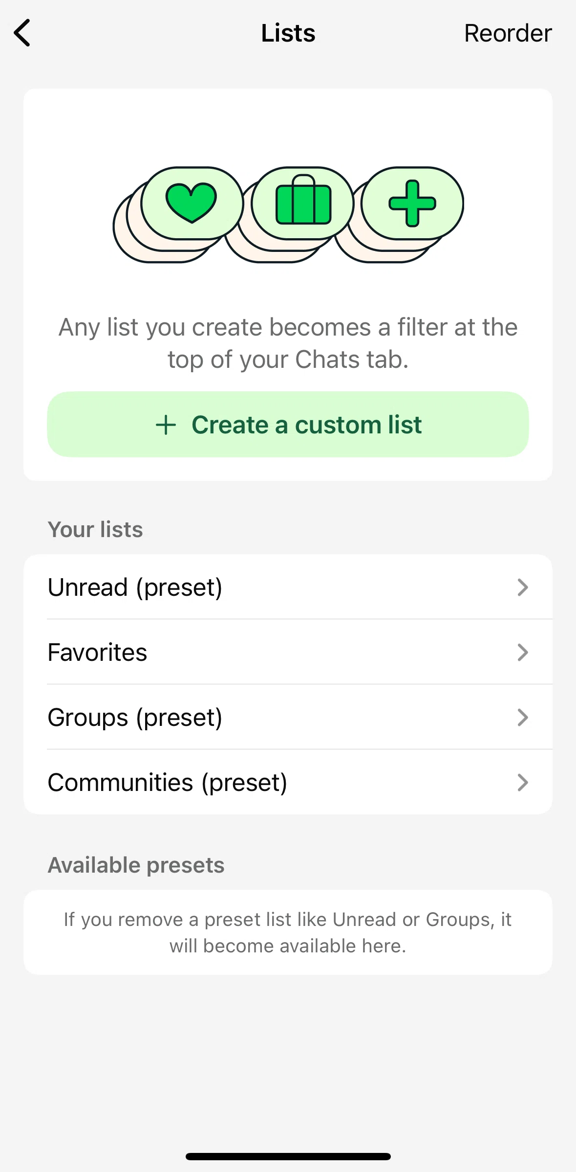Whatsapp Screen screen in the Creating a custom list flow