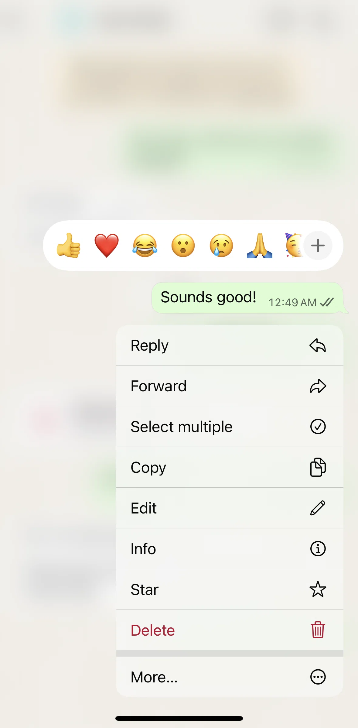 Whatsapp Screen screen in the Deleting a message flow