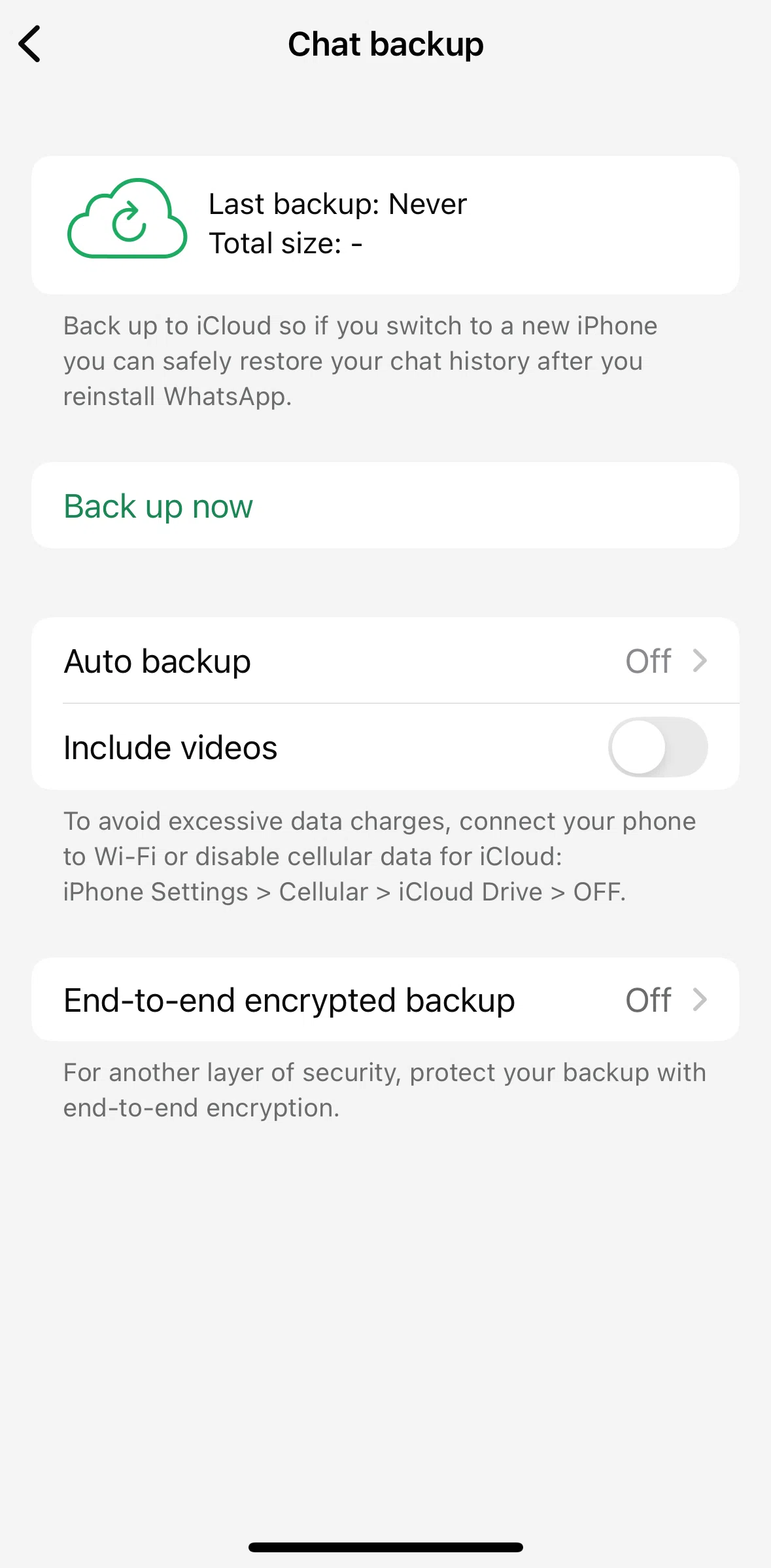 Whatsapp Screen screen in the Enabling an end-to-end encrypted backup flow