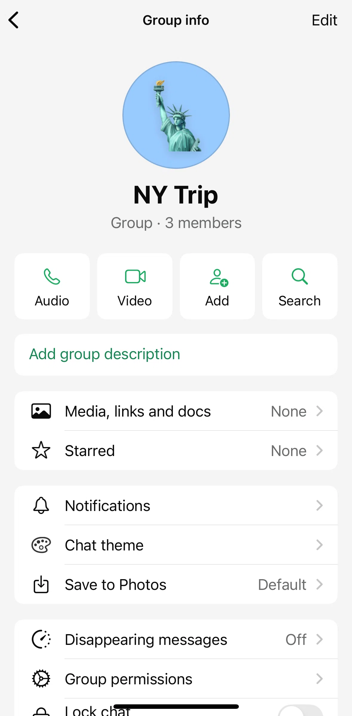 Whatsapp Screen screen in the Enabling group permissions flow