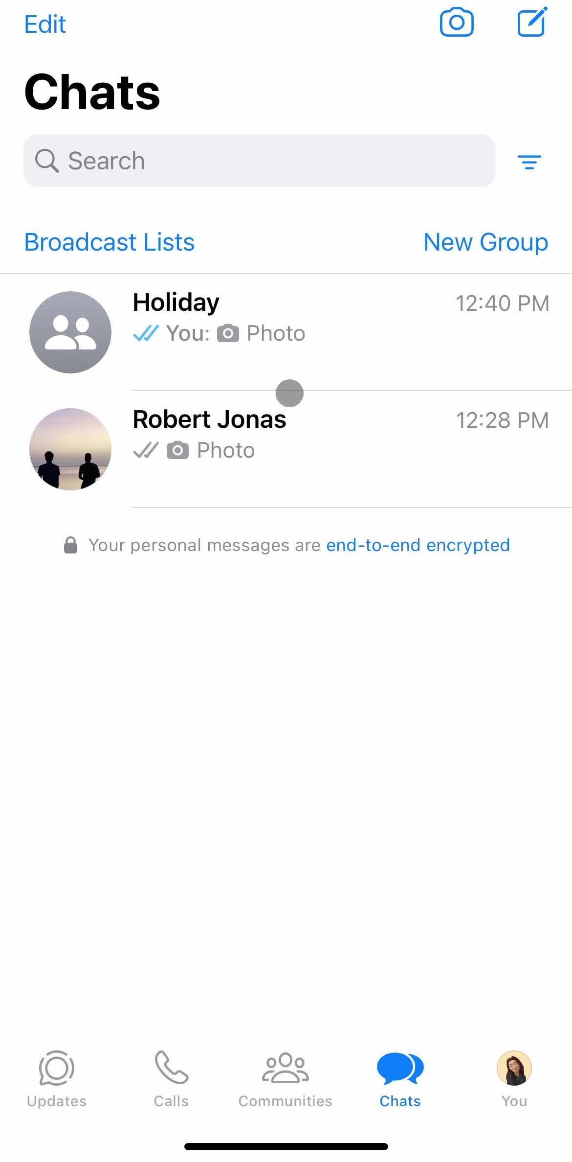 Whatsapp Chats screen in the General Browsing flow