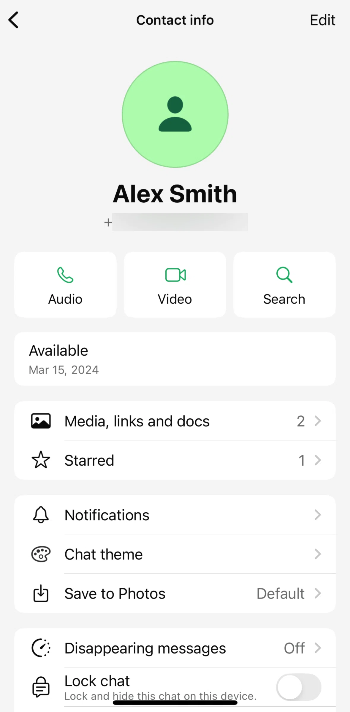 Whatsapp Screen screen in the Media, links and docs flow