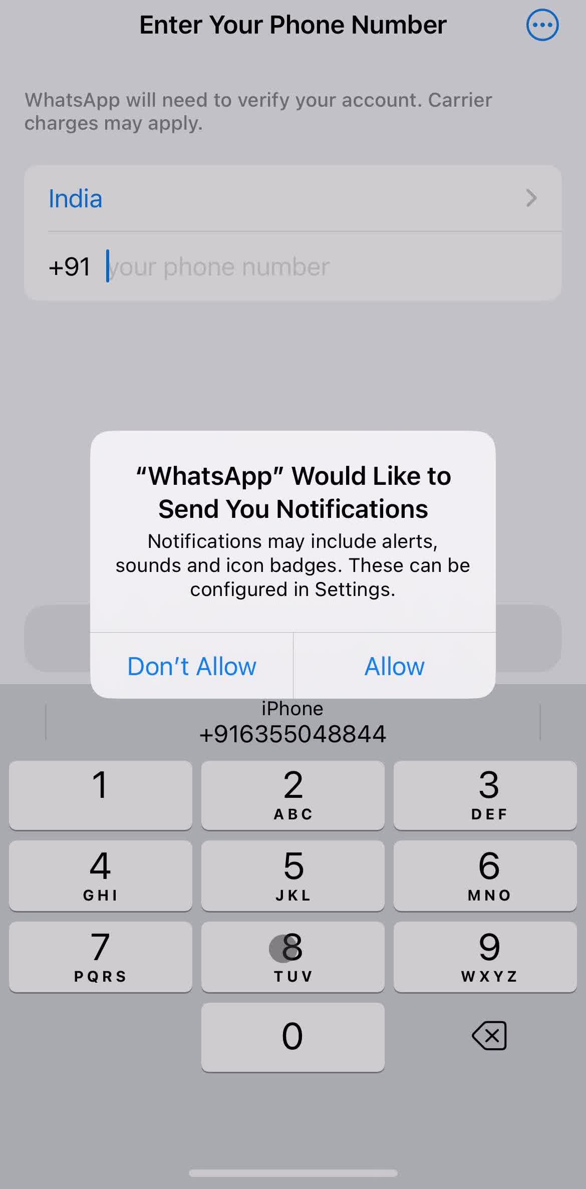 Whatsapp Enable notifications screen in the Onboarding flow