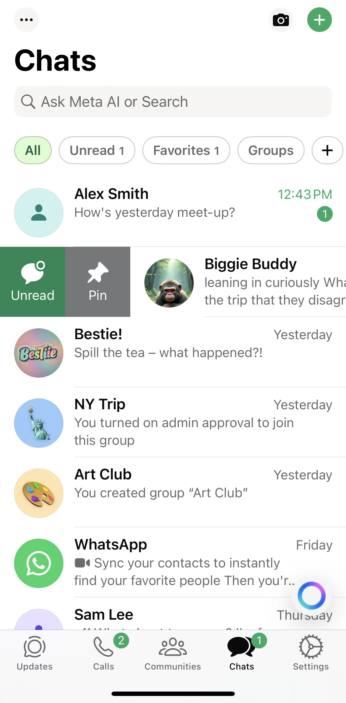 Whatsapp Screen screen in the Pinning a chat flow