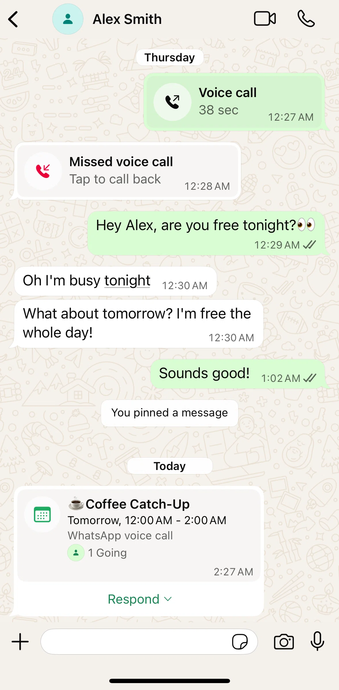 Whatsapp Screen screen in the Responding to an event flow