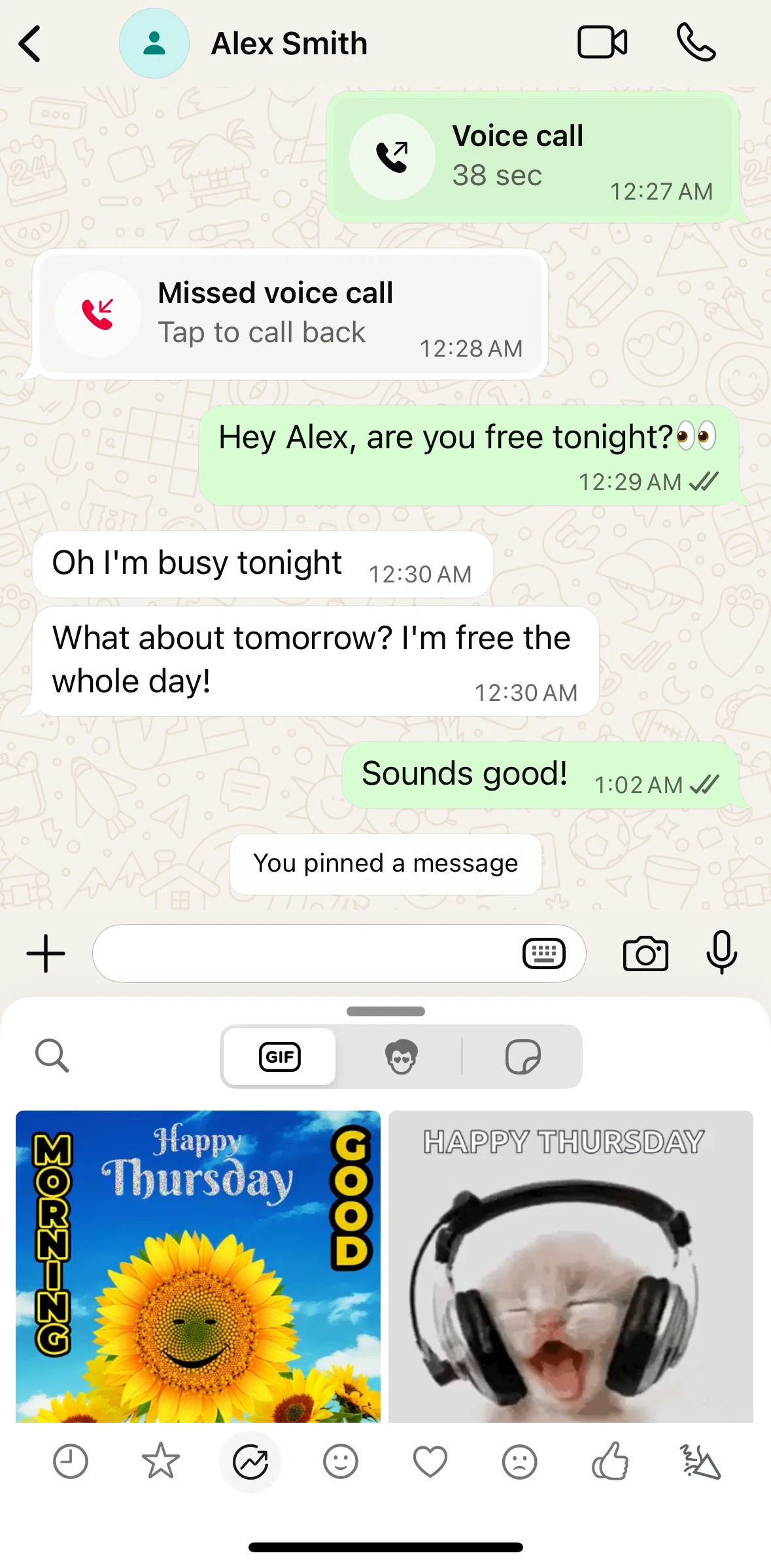 Whatsapp Screen screen in the Sending a GIF flow