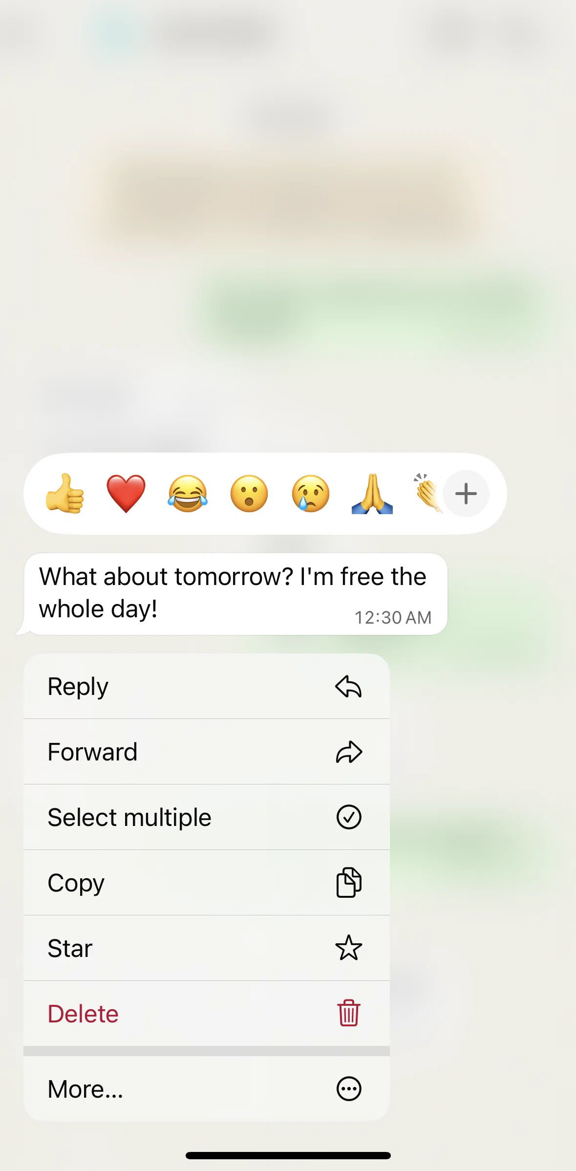 Whatsapp Screen screen in the Starring a message flow