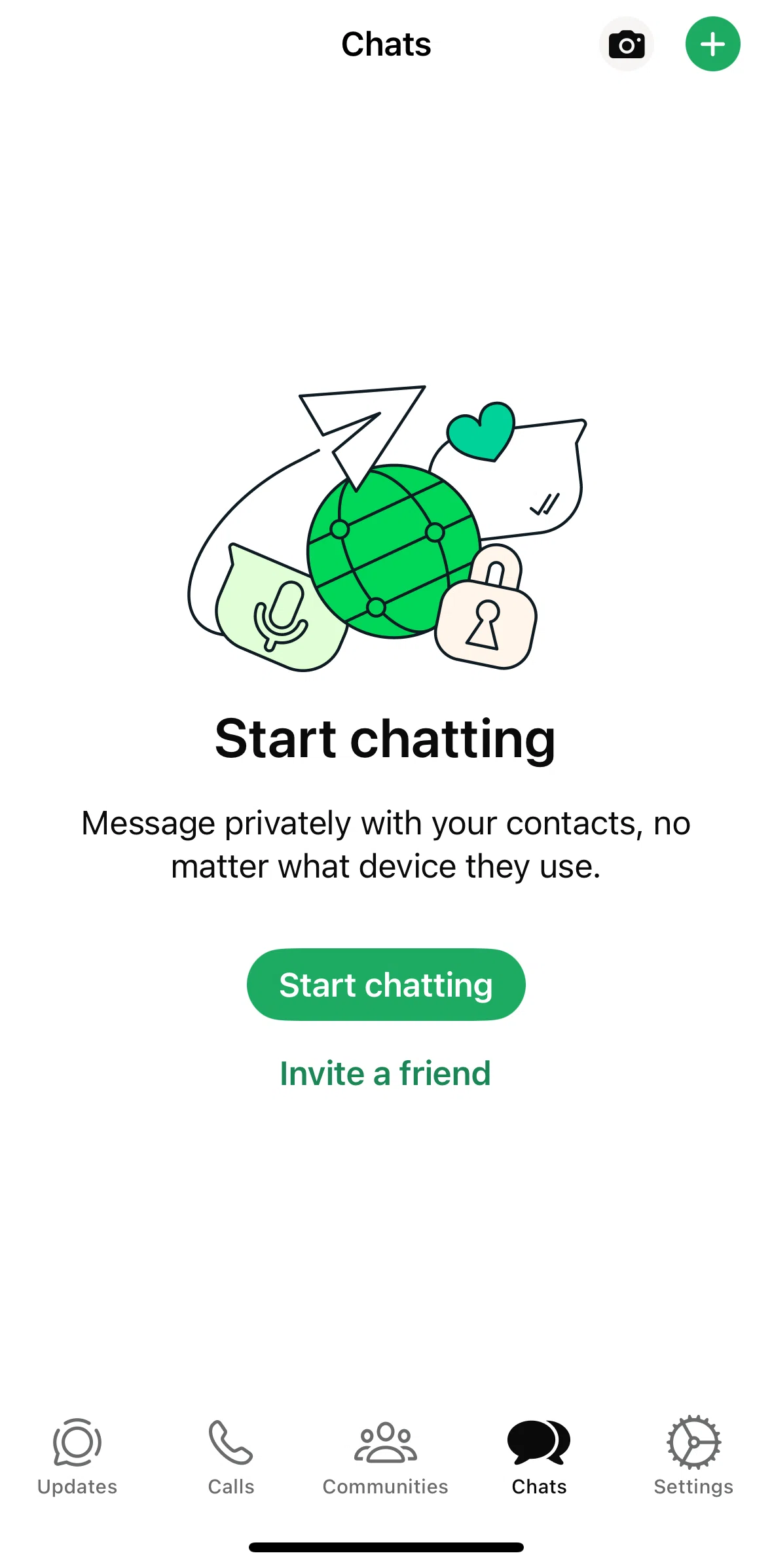 Whatsapp Screen screen in the Starting a new chat flow