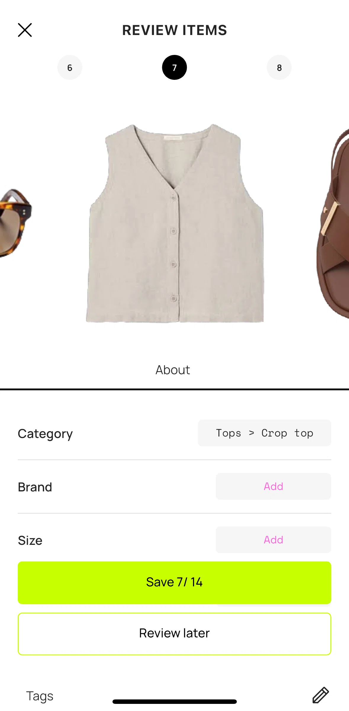 Whering Screen screen in the Adding item details flow